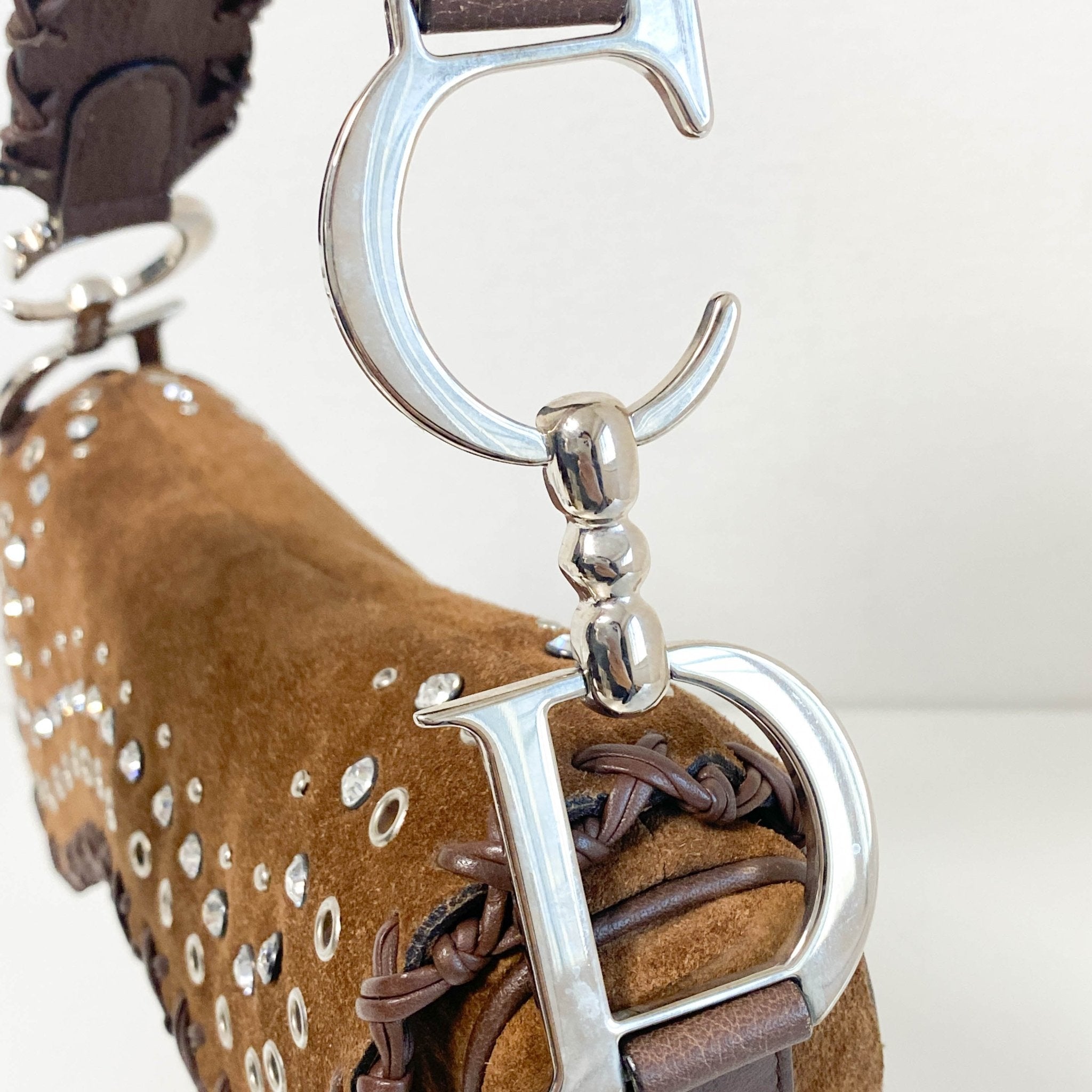 DIOR Brown Suede Studded Rhinestone Saddle Bag, in , Sold by HIVE PRELOVED - Shoulder Bags, ,