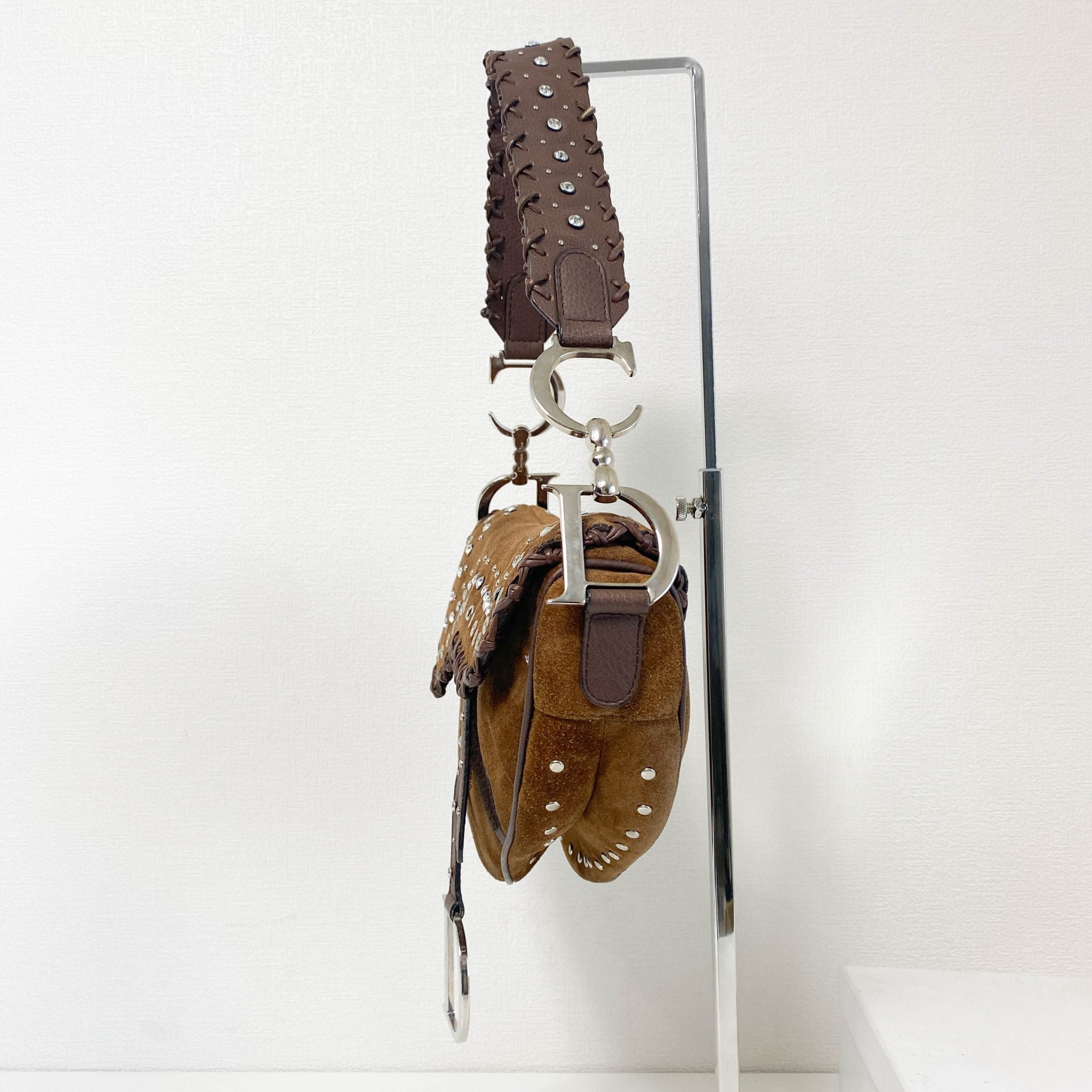 DIOR Brown Suede Studded Rhinestone Saddle Bag, in , Sold by HIVE PRELOVED - Shoulder Bags, ,