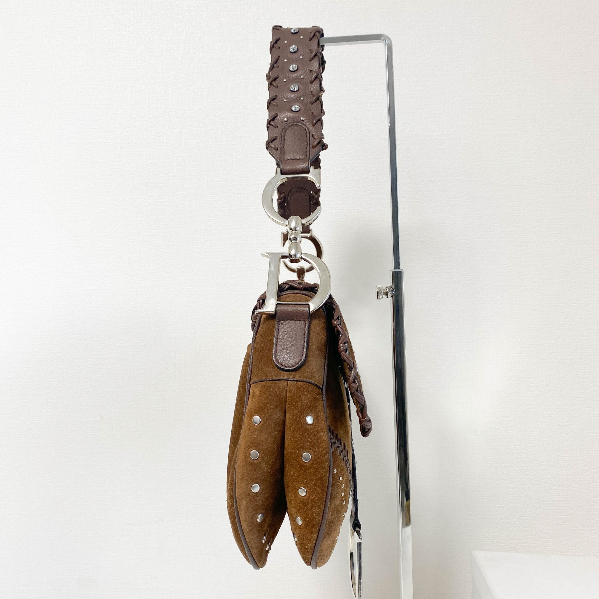 DIOR Brown Suede Studded Rhinestone Saddle Bag, in , Sold by HIVE PRELOVED - Shoulder Bags, ,