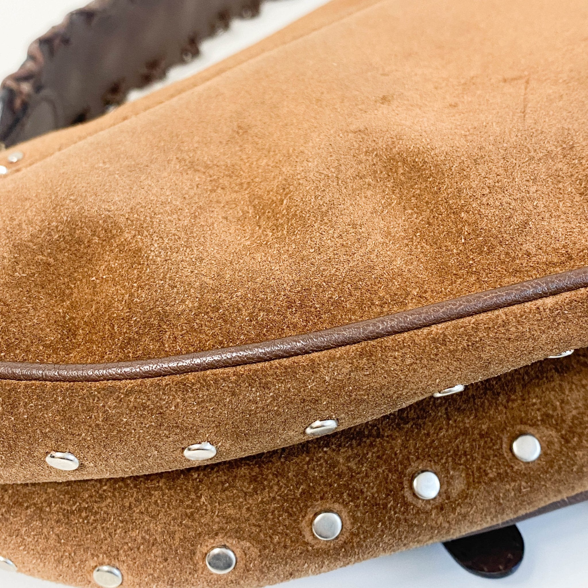 DIOR Brown Suede Studded Rhinestone Saddle Bag, in , Sold by HIVE PRELOVED - Shoulder Bags, ,