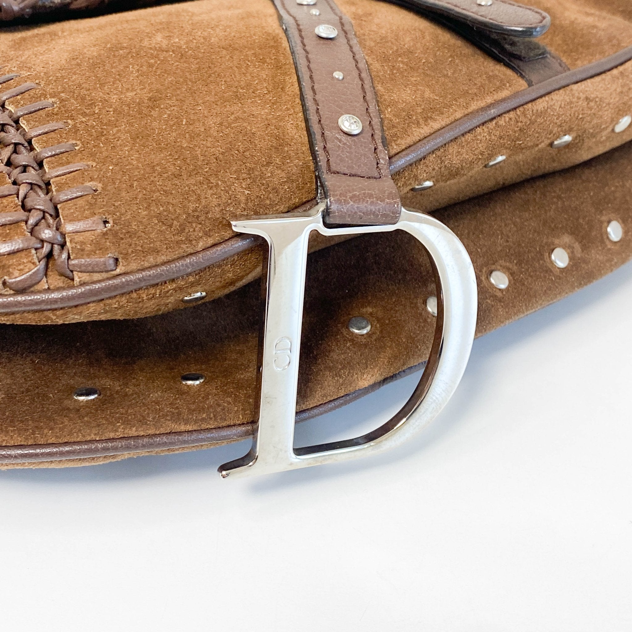 DIOR Brown Suede Studded Rhinestone Saddle Bag, in , Sold by HIVE PRELOVED - Shoulder Bags, ,