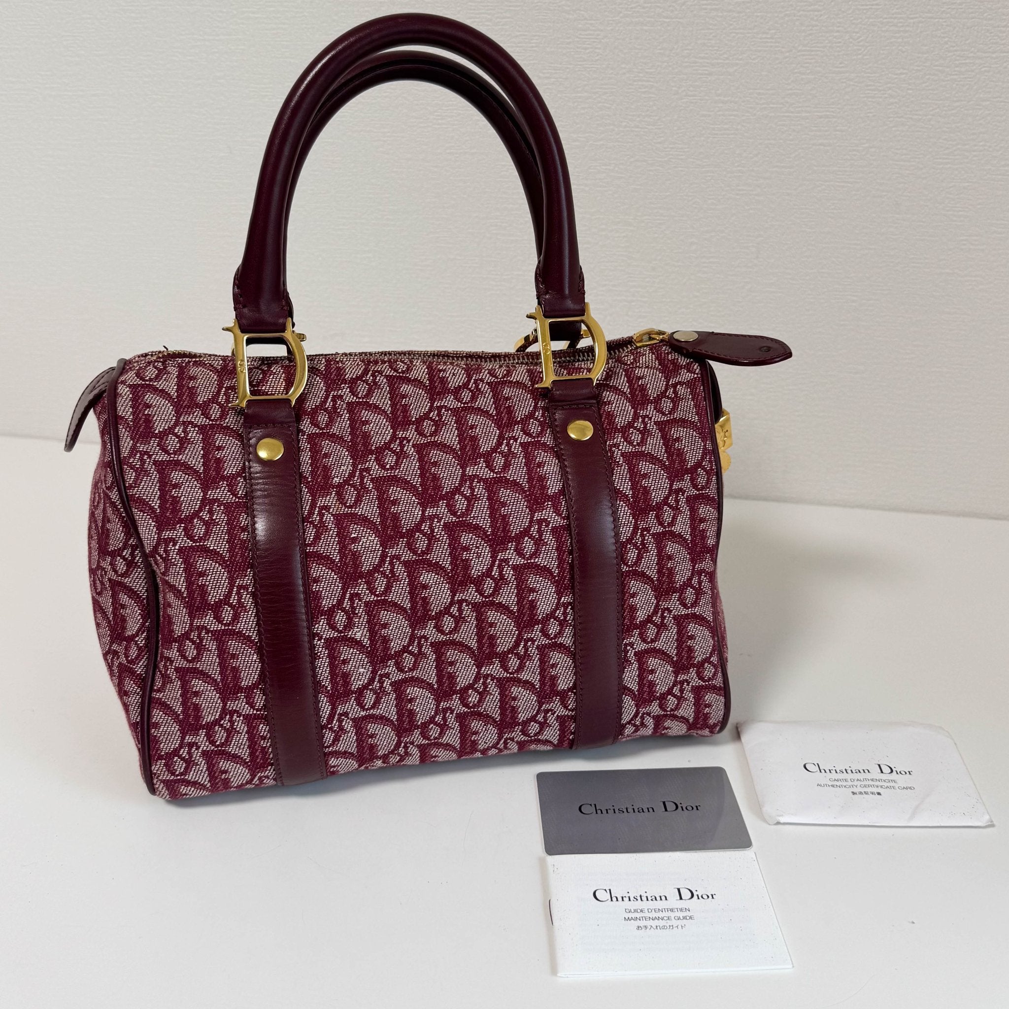 DIOR Christian Dior Trotter Canvas Boston Bag Wine Red, in , Sold by HIVE PRELOVED - Handle Bags, ,