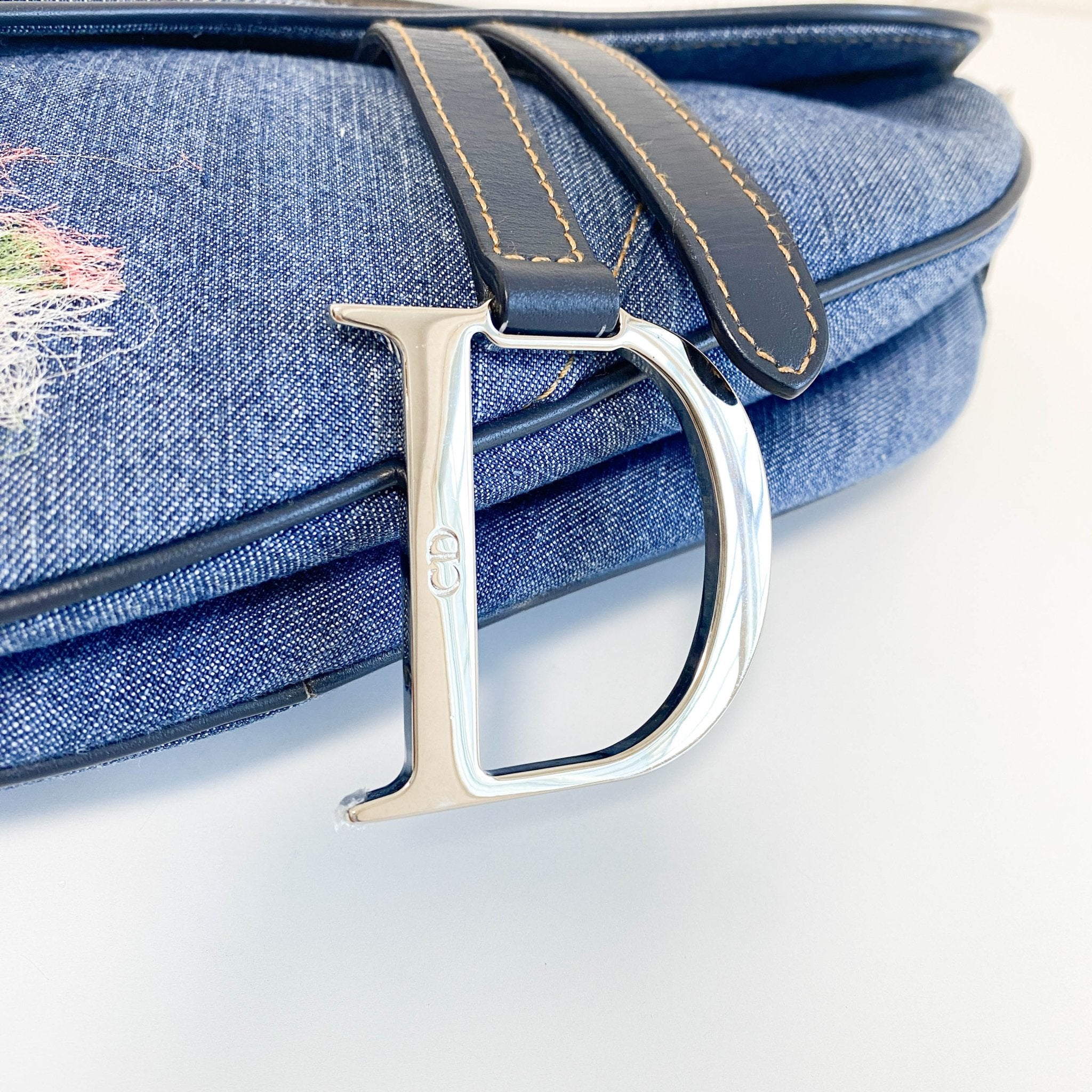 DIOR Denim Crystal Floral Embroidered Saddle Bag, in , Sold by HIVE PRELOVED - Shoulder Bags, ,