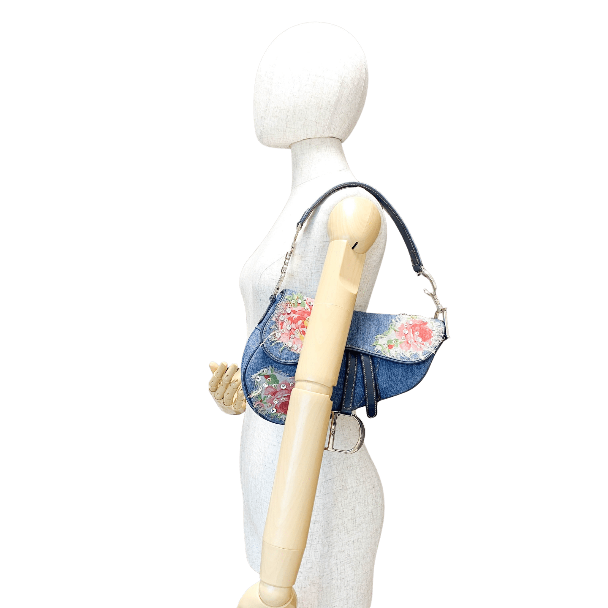 DIOR Denim Crystal Floral Embroidered Saddle Bag, in , Sold by HIVE PRELOVED - Shoulder Bags, ,