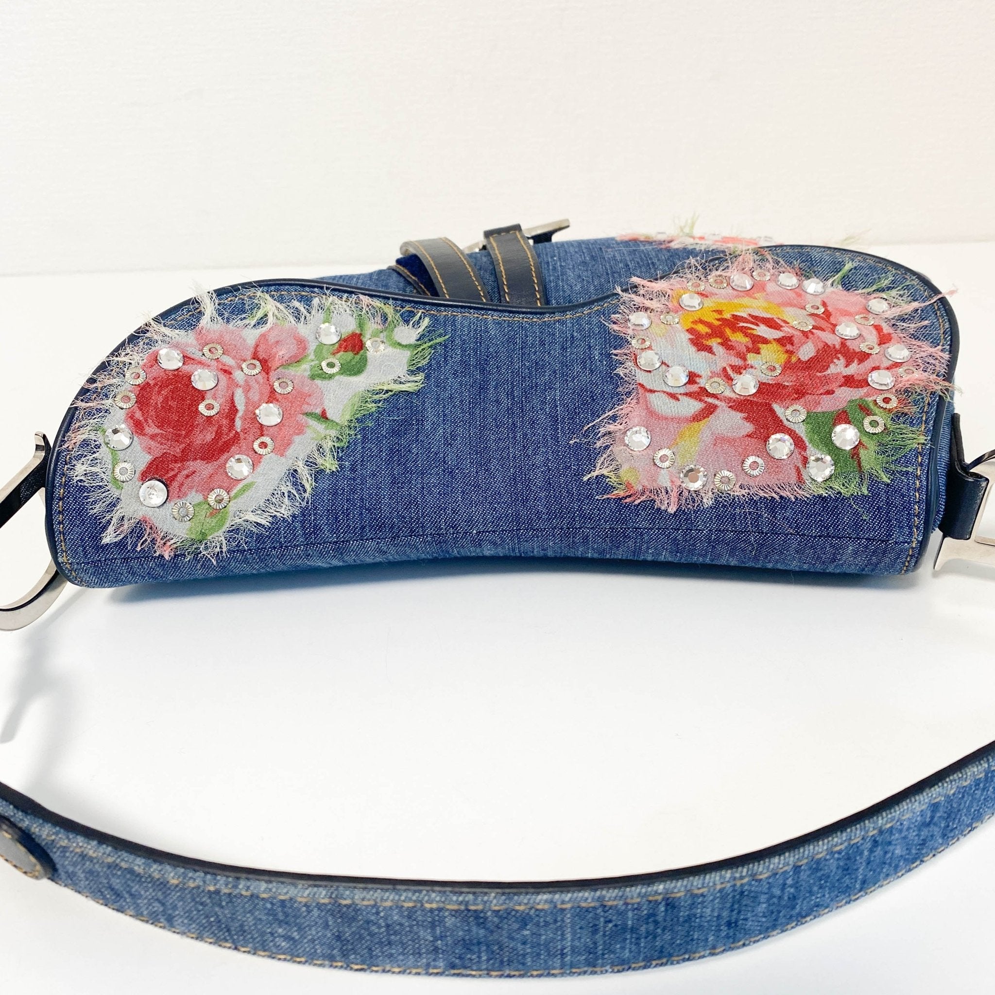 DIOR Denim Crystal Floral Embroidered Saddle Bag, in , Sold by HIVE PRELOVED - Shoulder Bags, ,