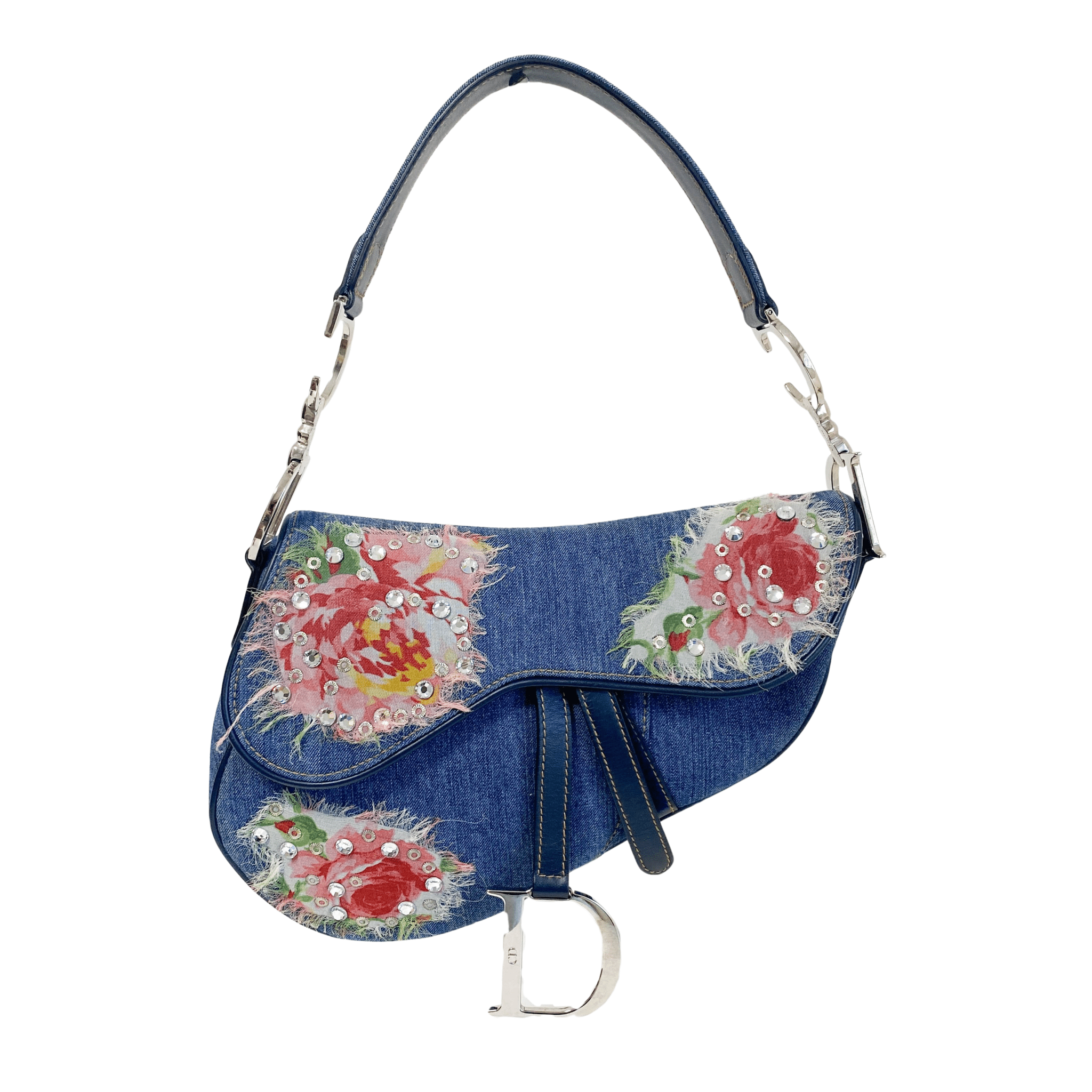 DIOR Denim Crystal Floral Embroidered Saddle Bag, in , Sold by HIVE PRELOVED - Shoulder Bags, ,
