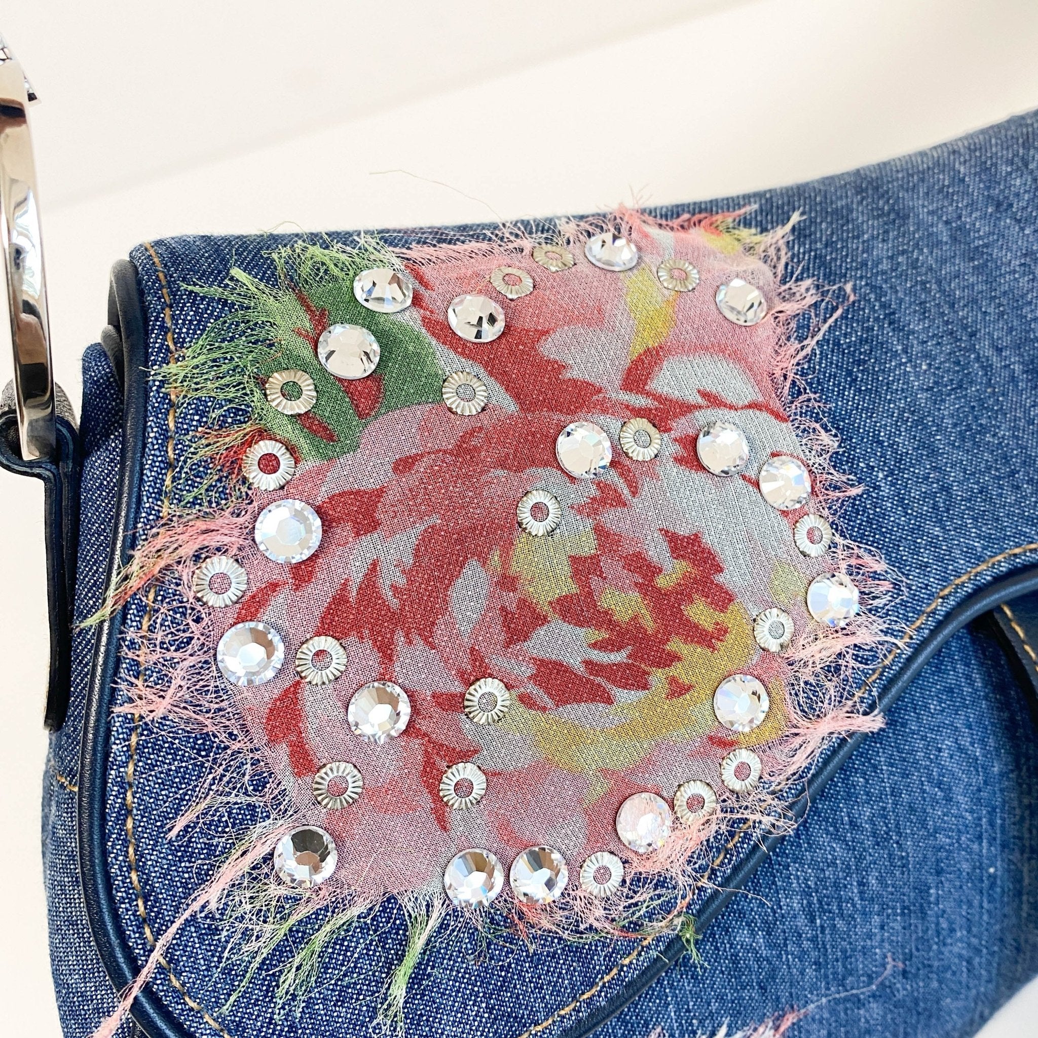 DIOR Denim Crystal Floral Embroidered Saddle Bag, in , Sold by HIVE PRELOVED - Shoulder Bags, ,