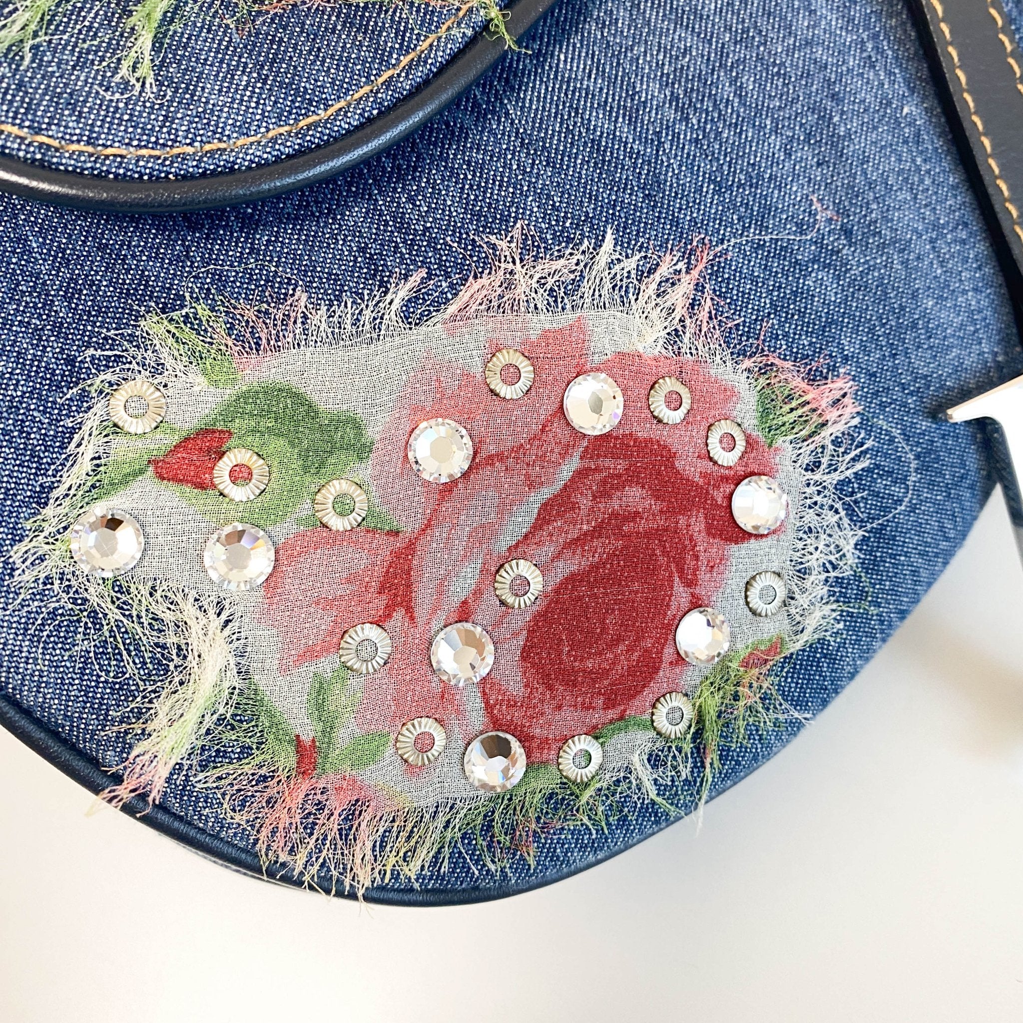 DIOR Denim Crystal Floral Embroidered Saddle Bag, in , Sold by HIVE PRELOVED - Shoulder Bags, ,