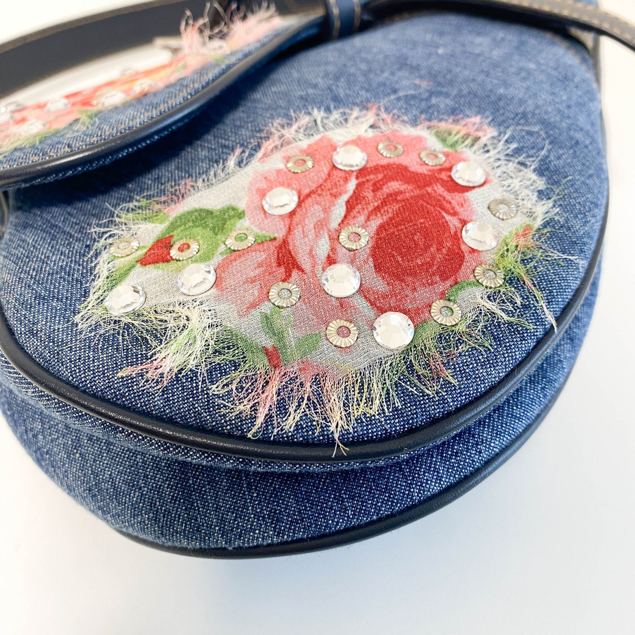 DIOR Denim Crystal Floral Embroidered Saddle Bag, in , Sold by HIVE PRELOVED - Shoulder Bags, ,