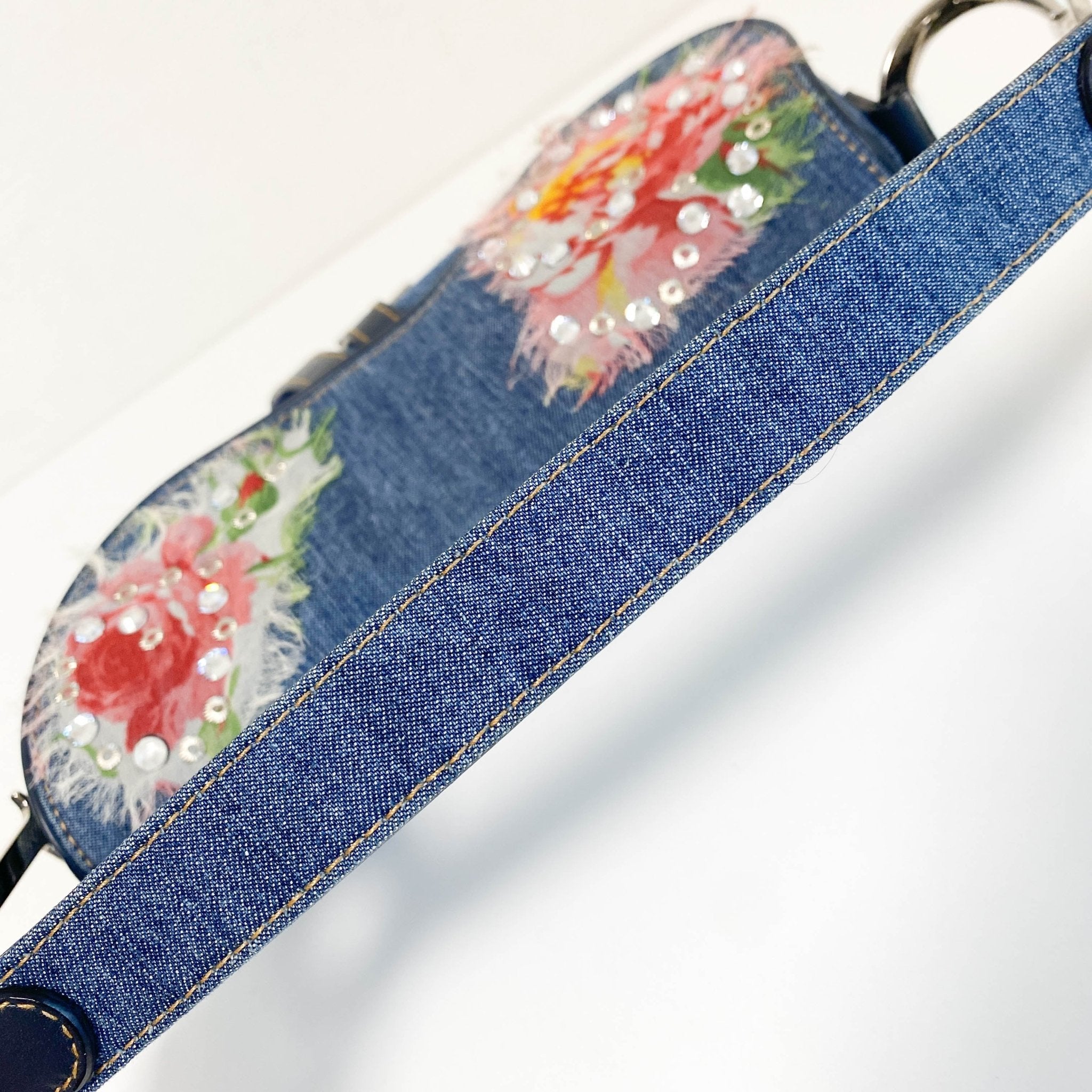 DIOR Denim Crystal Floral Embroidered Saddle Bag, in , Sold by HIVE PRELOVED - Shoulder Bags, ,