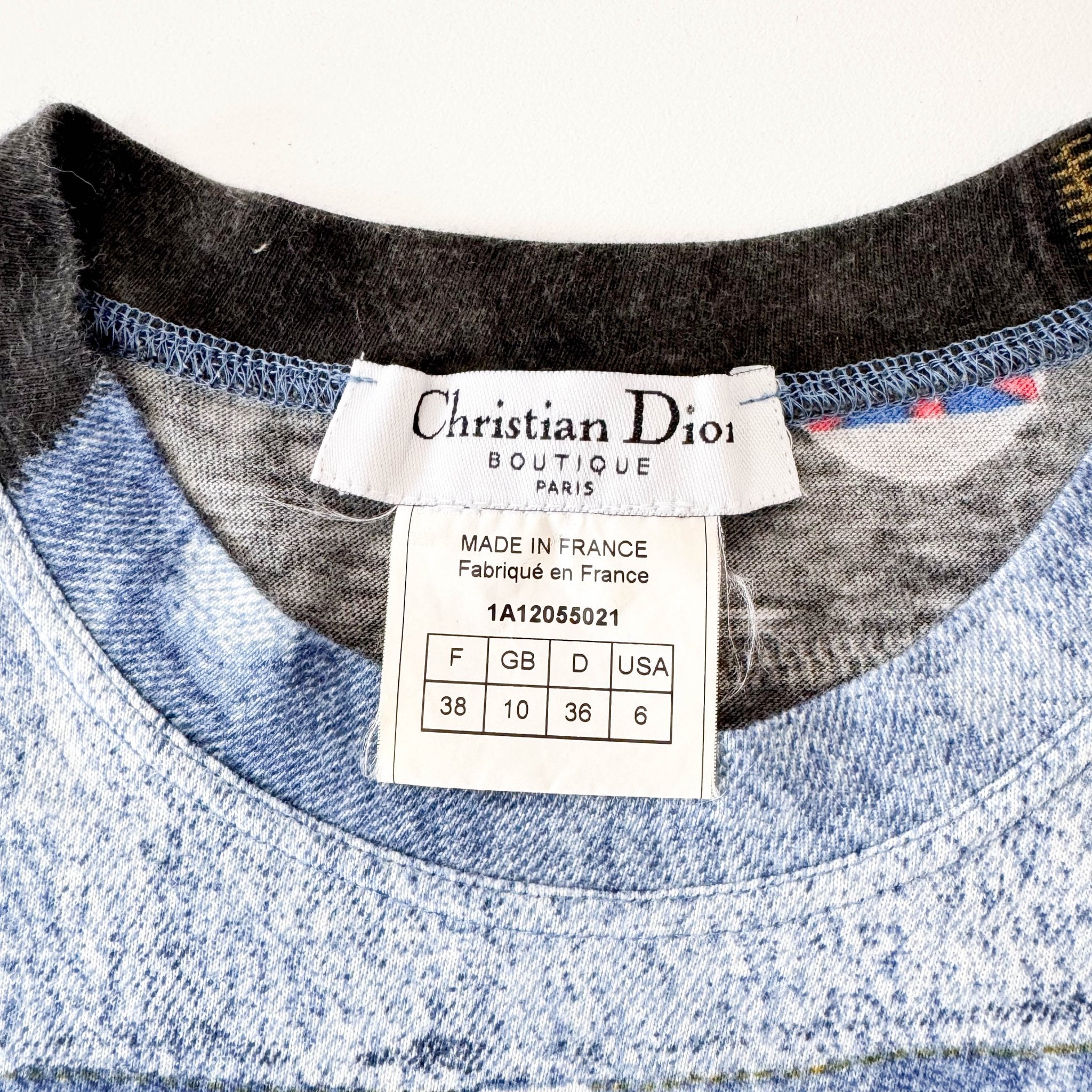 DIOR Denim Print Cotton T-shirt SIZE 6, in , Sold by HIVE PRELOVED - Tops, ,