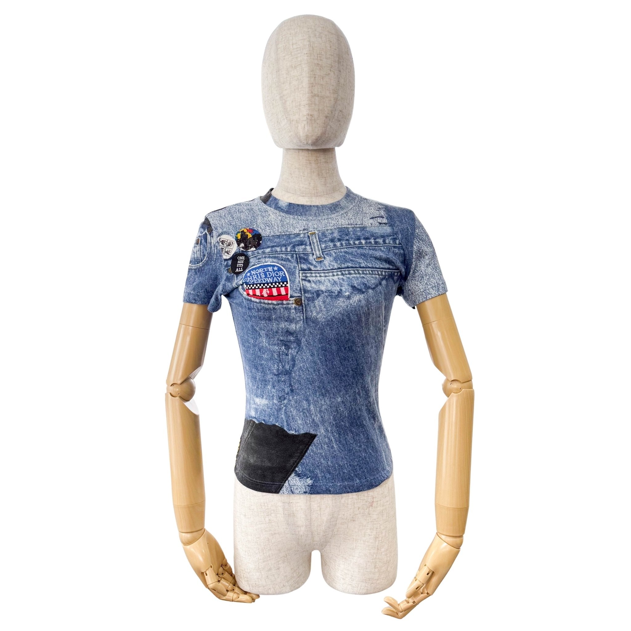 DIOR Denim Print Cotton T-shirt SIZE 6, in , Sold by HIVE PRELOVED - Tops, ,