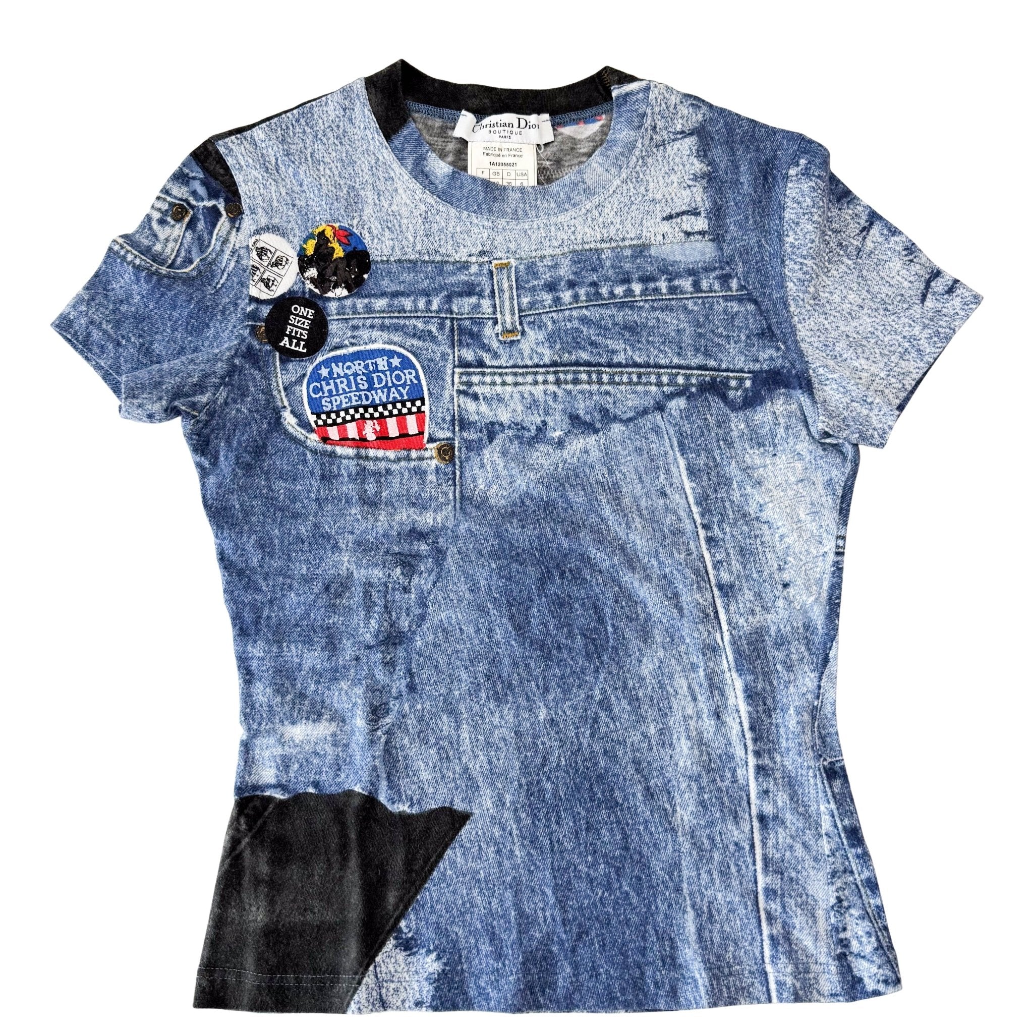 DIOR Denim Print Cotton T-shirt SIZE 6, in , Sold by HIVE PRELOVED - Tops, ,