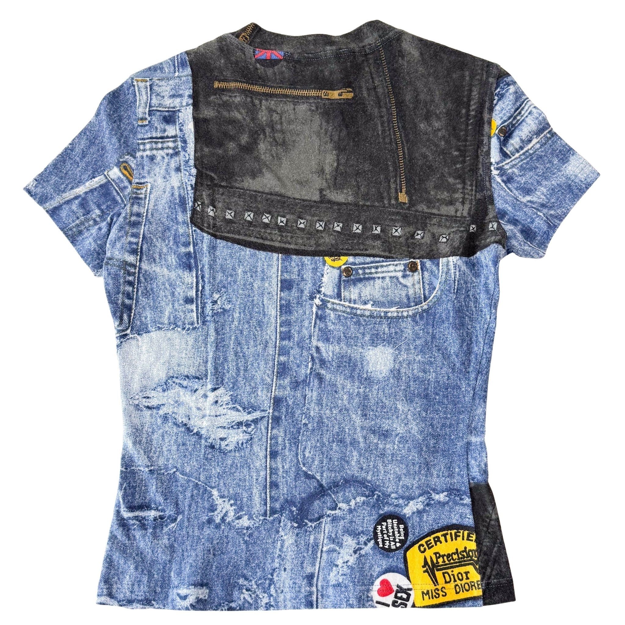 DIOR Denim Print Cotton T-shirt SIZE 6, in , Sold by HIVE PRELOVED - Tops, ,
