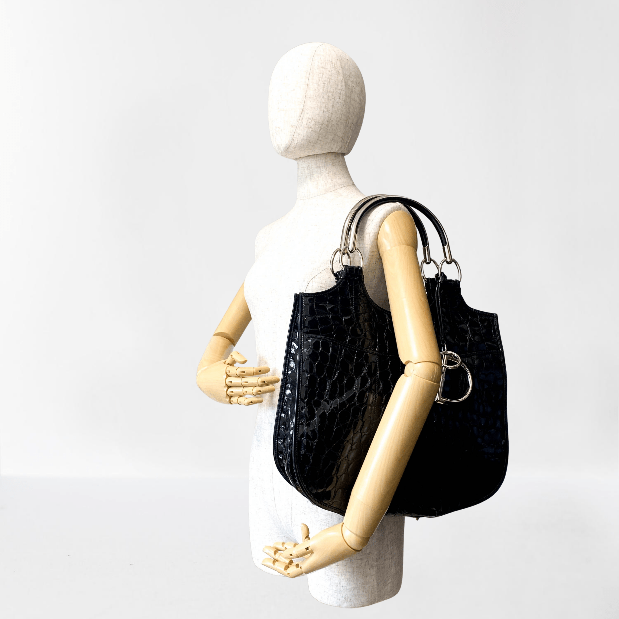 DIOR Dior 61 Black Patent Embossed Handle Tote, in , Sold by HIVE PRELOVED - Handle Bags, ,