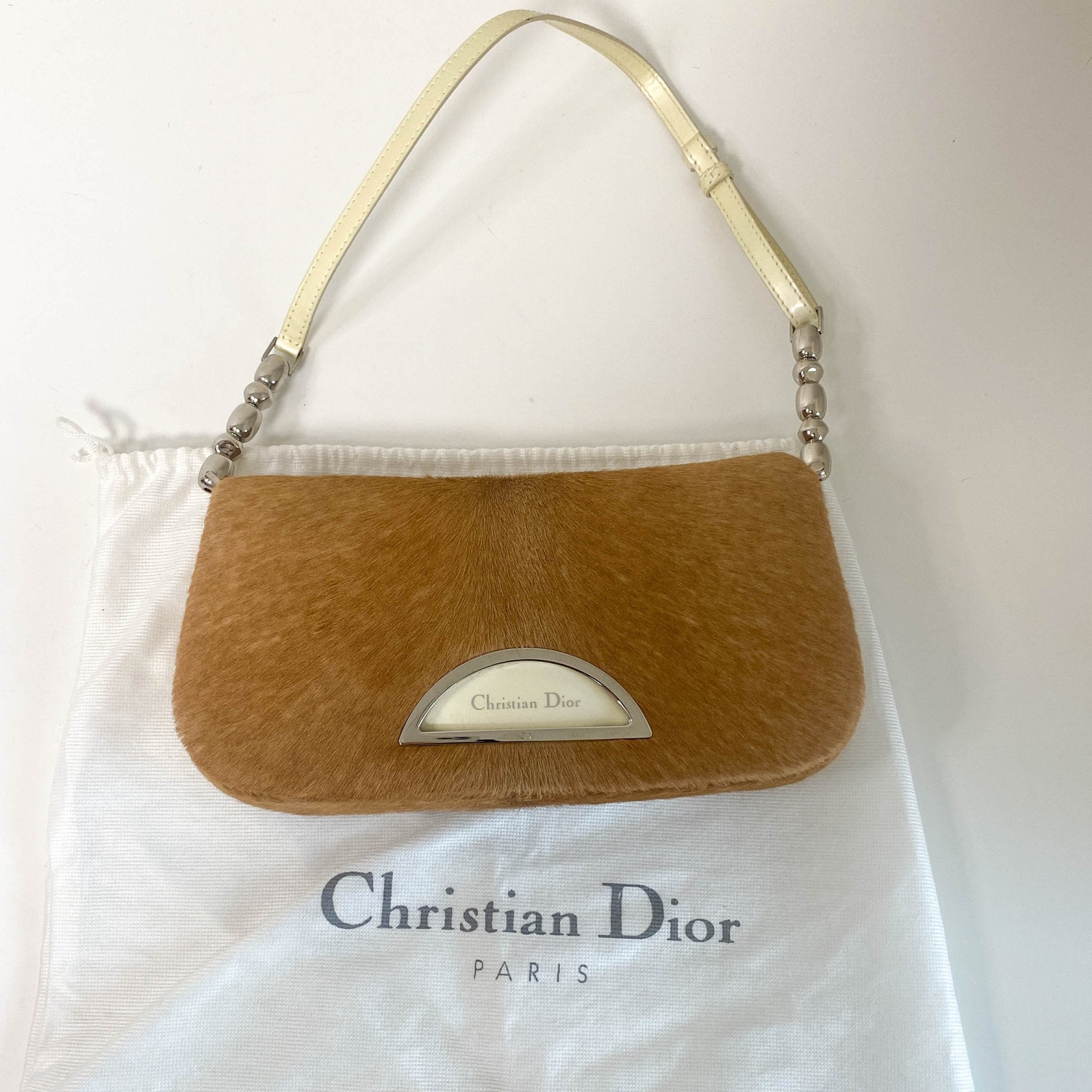 DIOR Dior Malice Pearl Light Brown Fur & Pastel Yellow Belt, in , Sold by HIVE PRELOVED - Shoulder Bags, ,