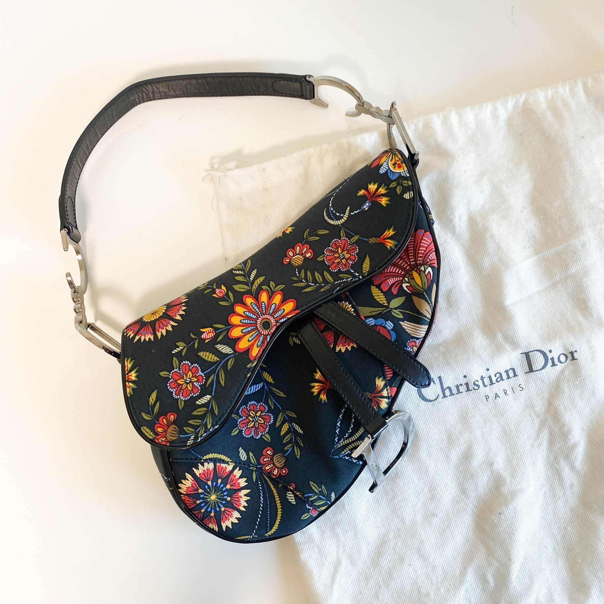 DIOR Flower Print Cotton Canvas Saddle Shoulder Bag, in , Sold by HIVE PRELOVED - Shoulder Bags, ,