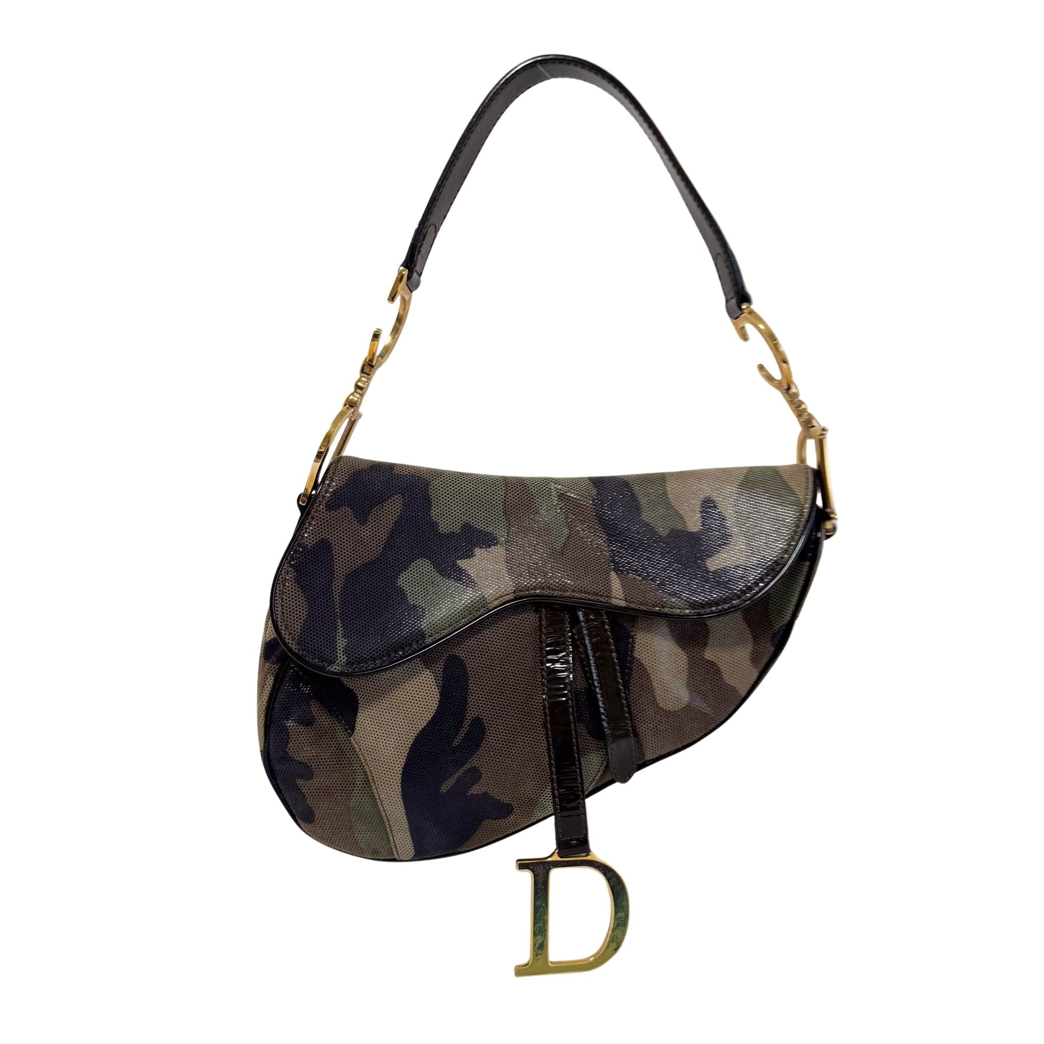 DIOR Green Camouflage Coated Canvas Saddle Shoulder Bag, in , Sold by HIVE PRELOVED - Shoulder Bags, ,