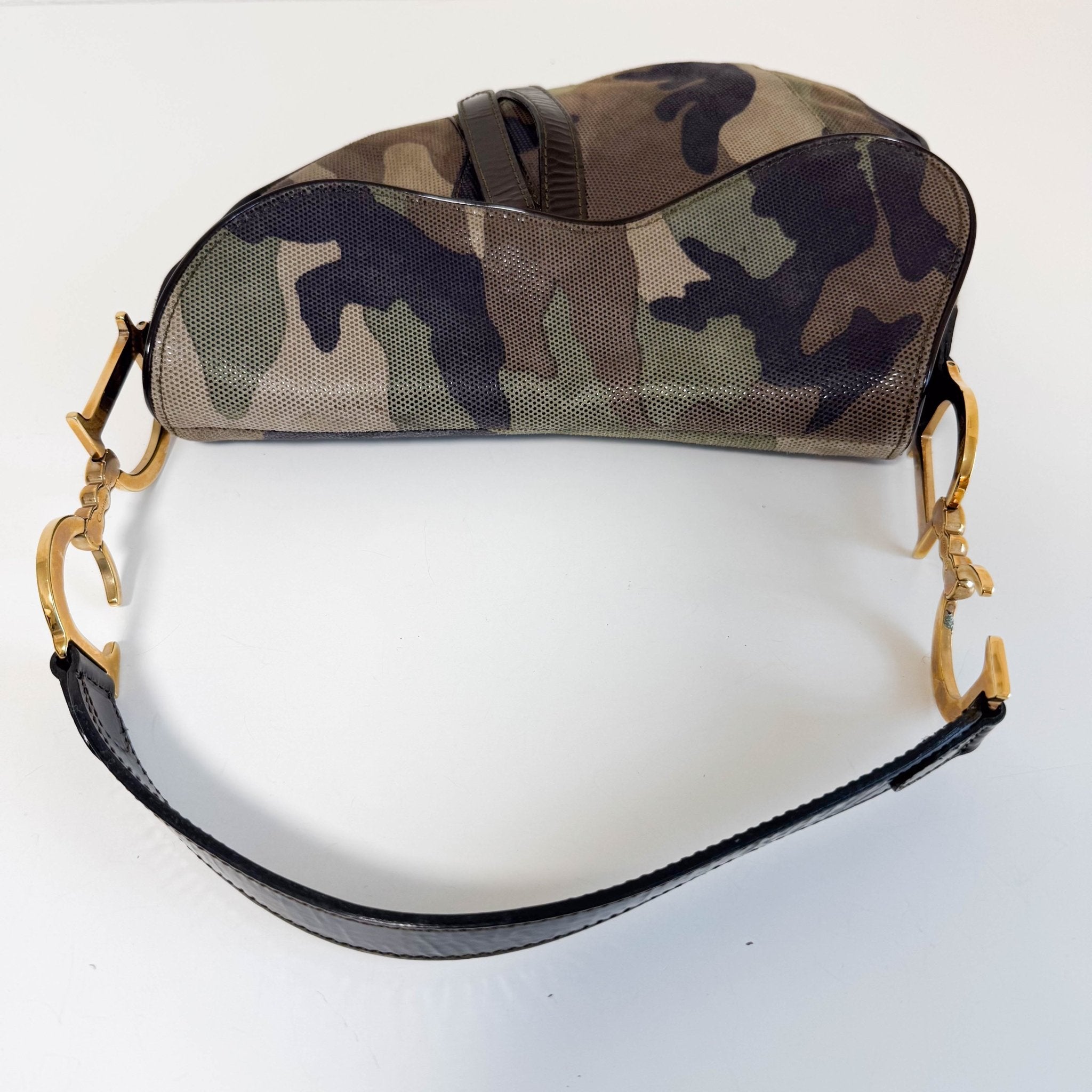 DIOR Green Camouflage Coated Canvas Saddle Shoulder Bag, in , Sold by HIVE PRELOVED - Shoulder Bags, ,