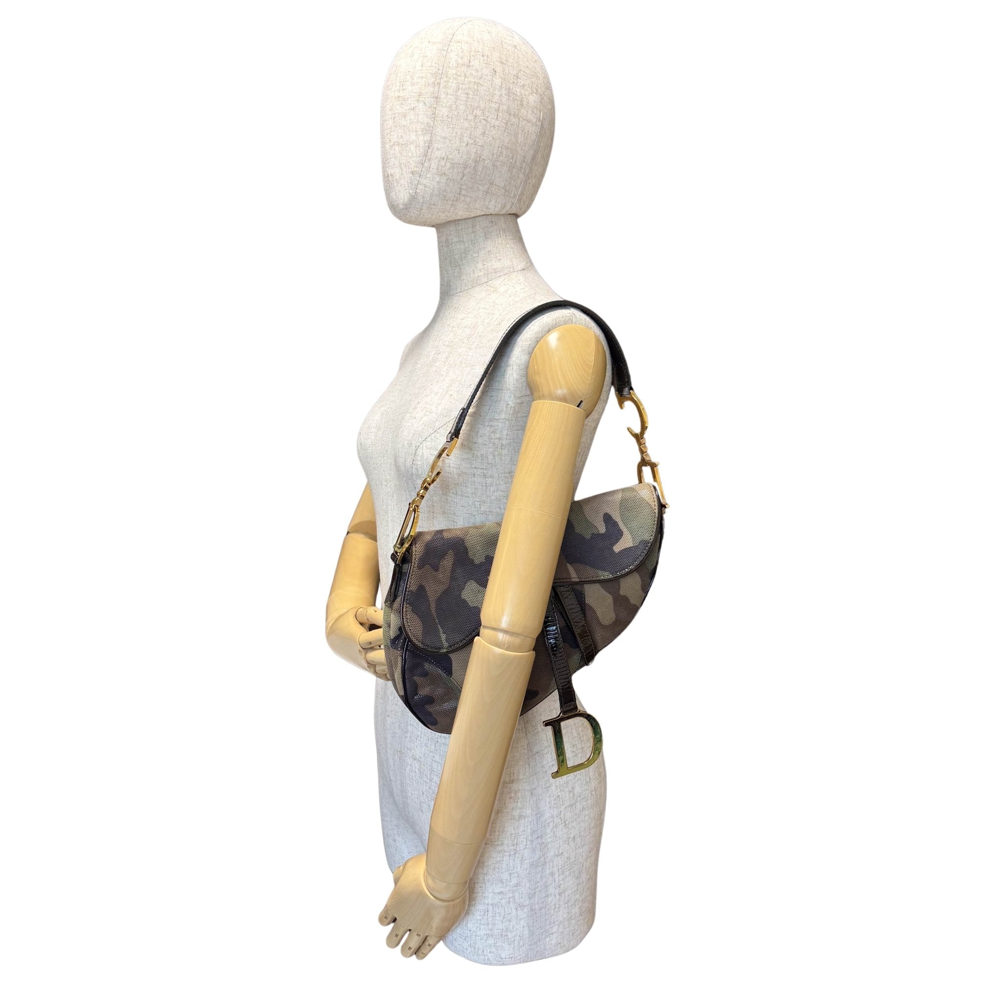 DIOR Green Camouflage Coated Canvas Saddle Shoulder Bag, in , Sold by HIVE PRELOVED - Shoulder Bags, ,