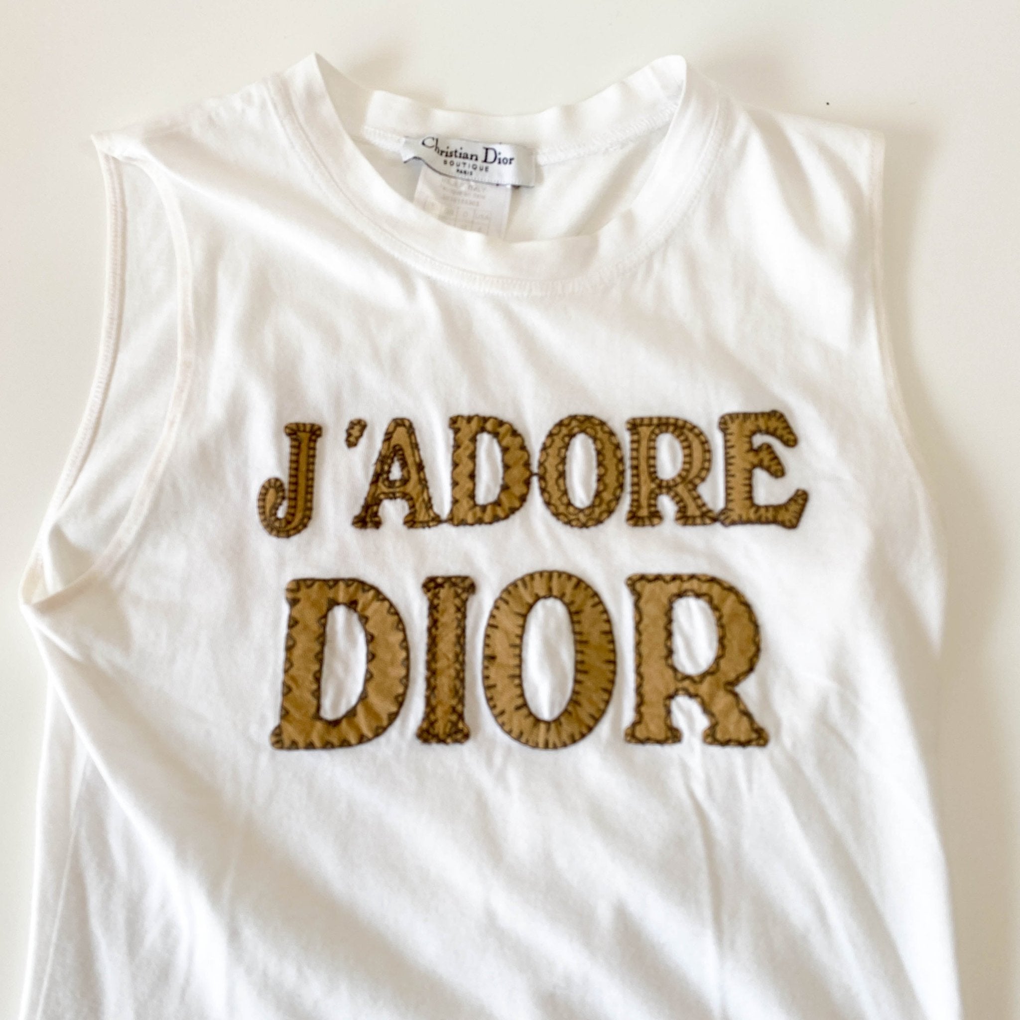 DIOR J'Adore Dior White Suede Embroided Patch TankTop, in , Sold by HIVE PRELOVED - Tops, ,
