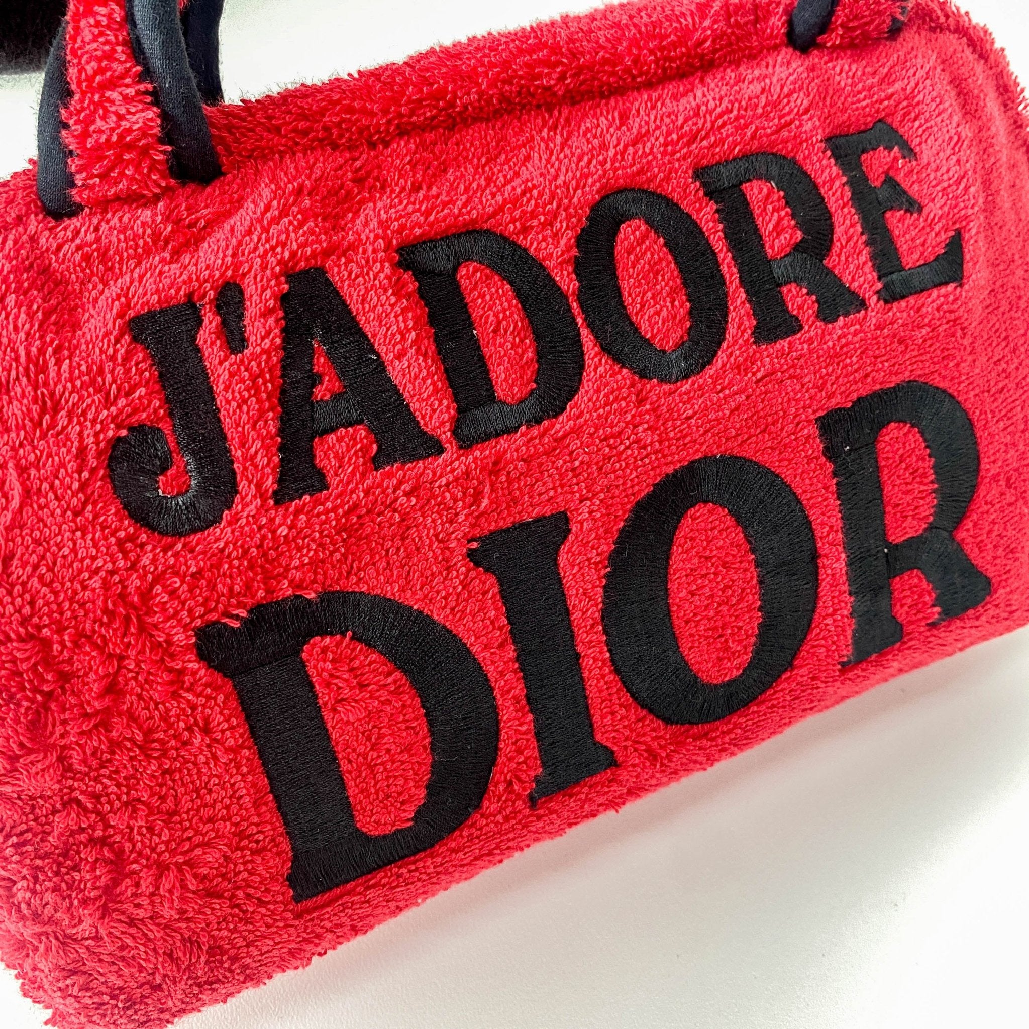 DIOR J'Adore Red & Black Terry Towel Cotton Mini Boston Bag, in , Sold by HIVE PRELOVED - Handle Bags, ,