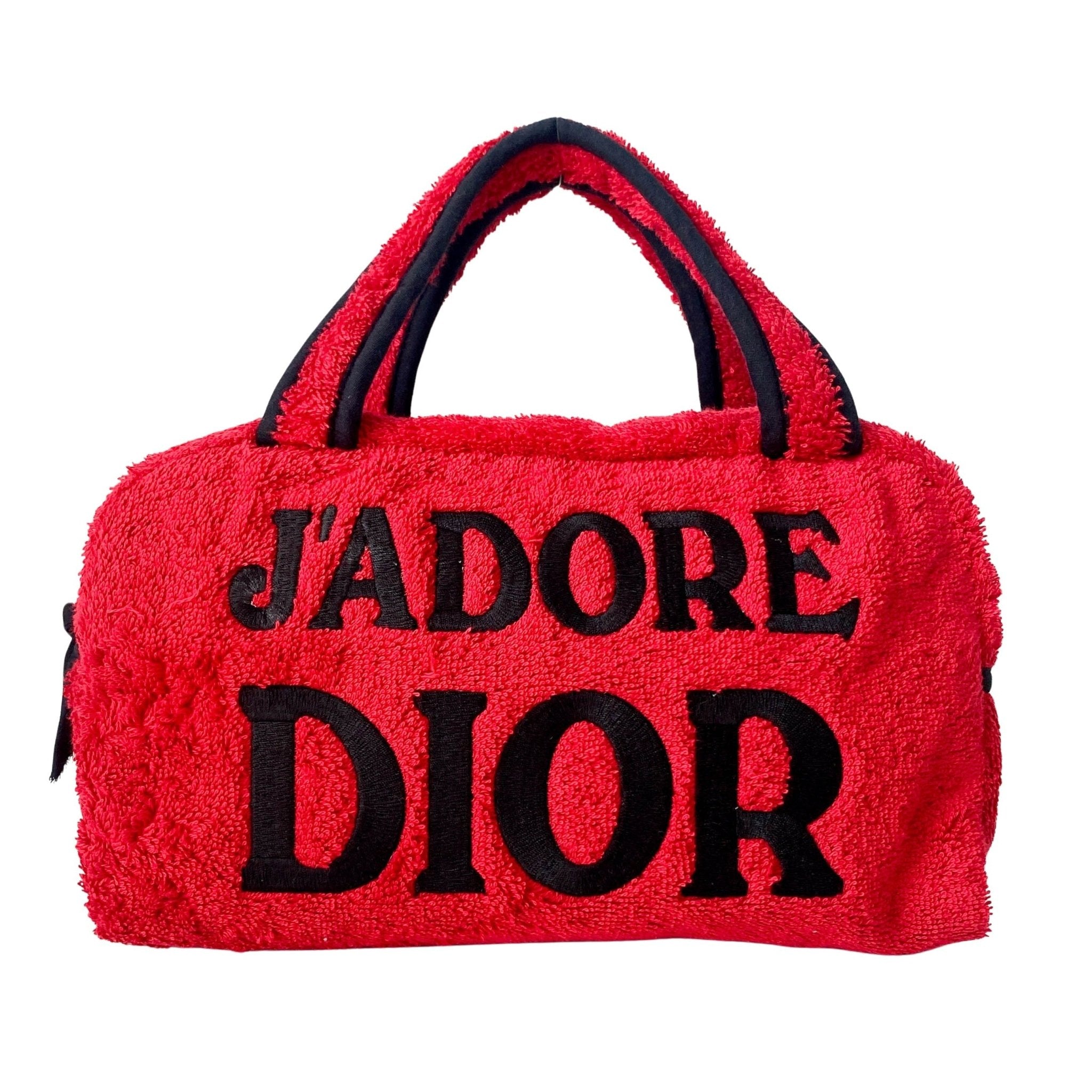 DIOR J'Adore Red & Black Terry Towel Cotton Mini Boston Bag, in , Sold by HIVE PRELOVED - Handle Bags, ,