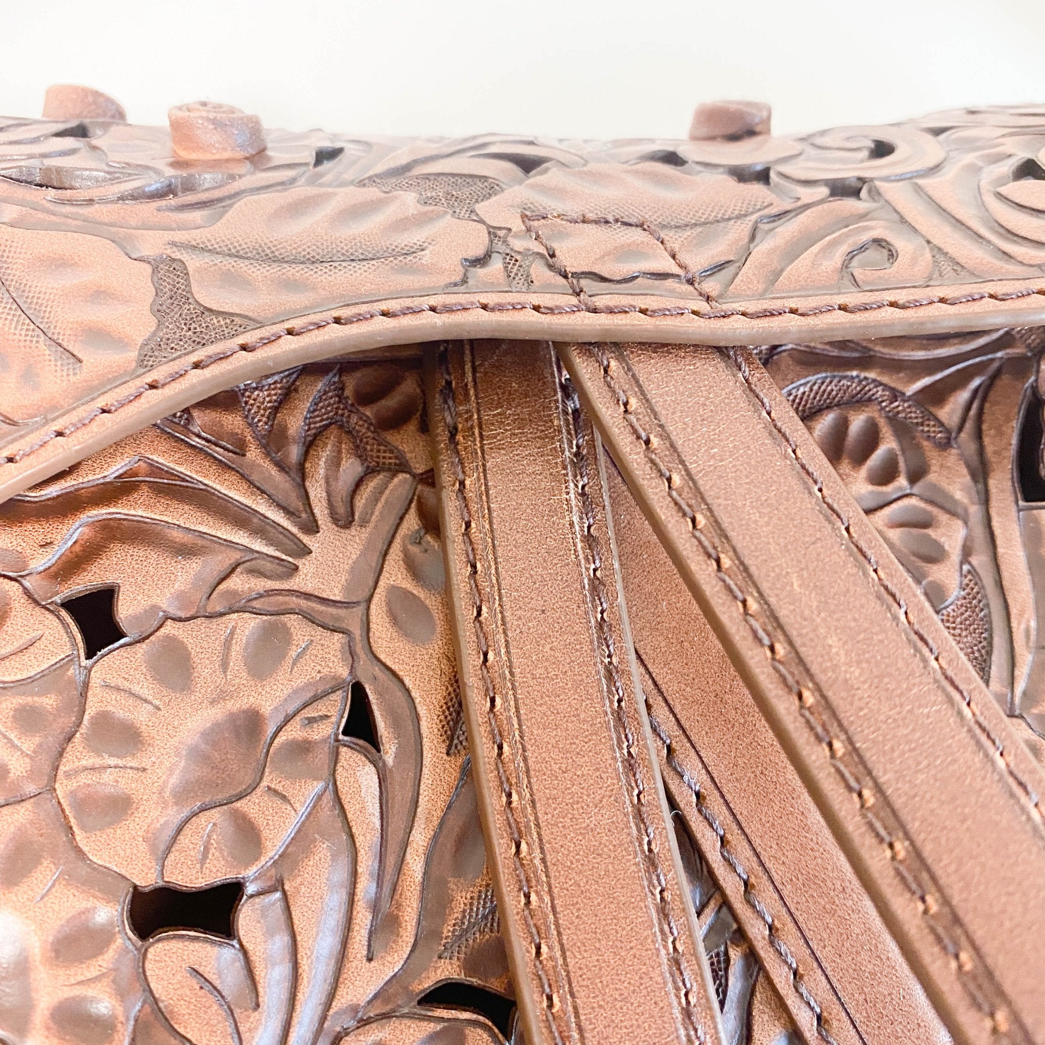 DIOR Laser Cut Floral Leather Saddle Bag Brown Shoulder Bag, in , Sold by HIVE PRELOVED - Shoulder Bags, ,