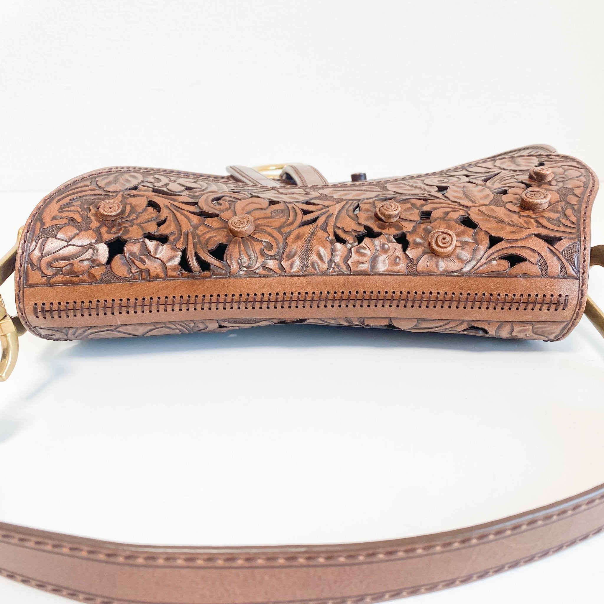 DIOR Laser Cut Floral Leather Saddle Bag Brown Shoulder Bag, in , Sold by HIVE PRELOVED - Shoulder Bags, ,