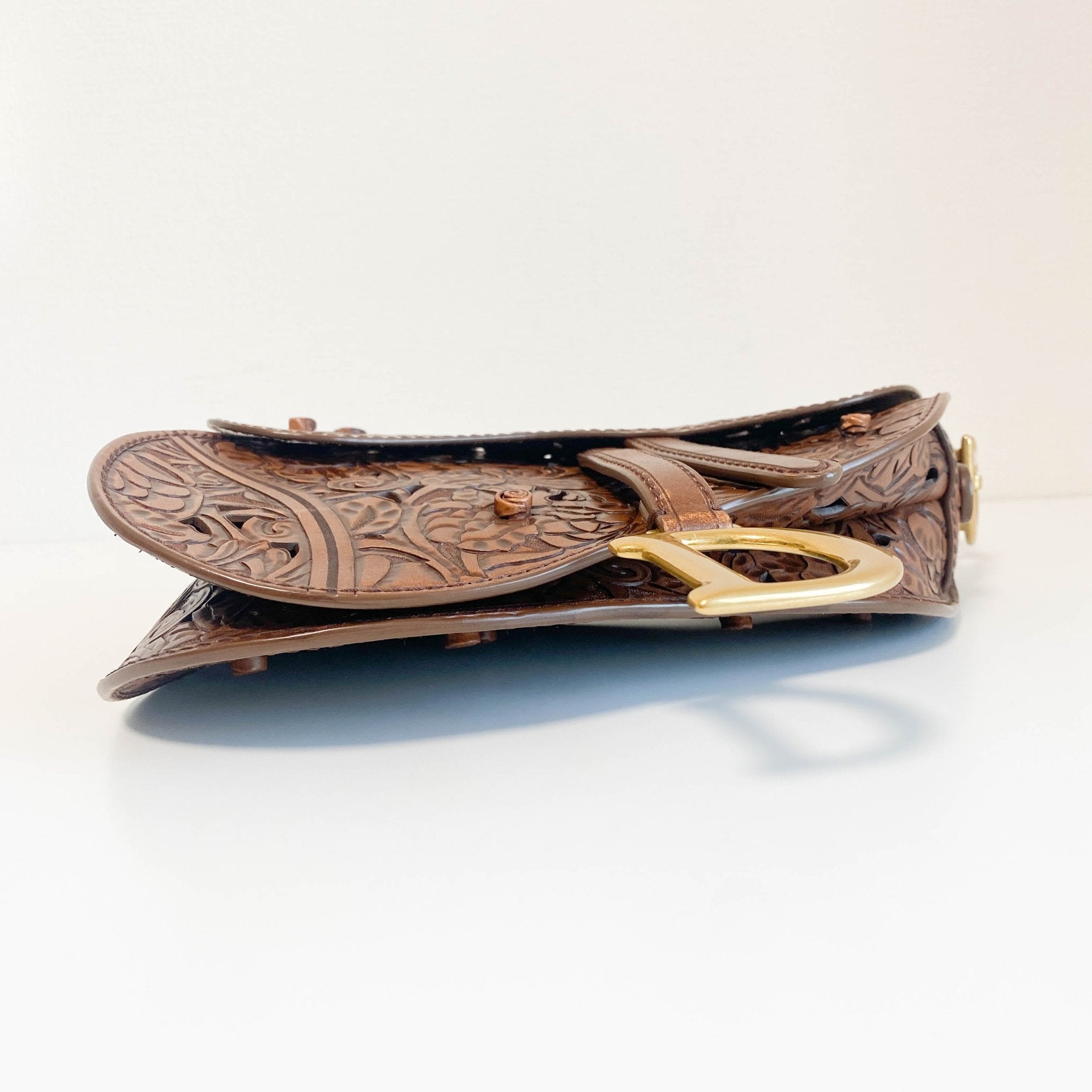 DIOR Laser Cut Floral Leather Saddle Bag Brown Shoulder Bag, in , Sold by HIVE PRELOVED - Shoulder Bags, ,