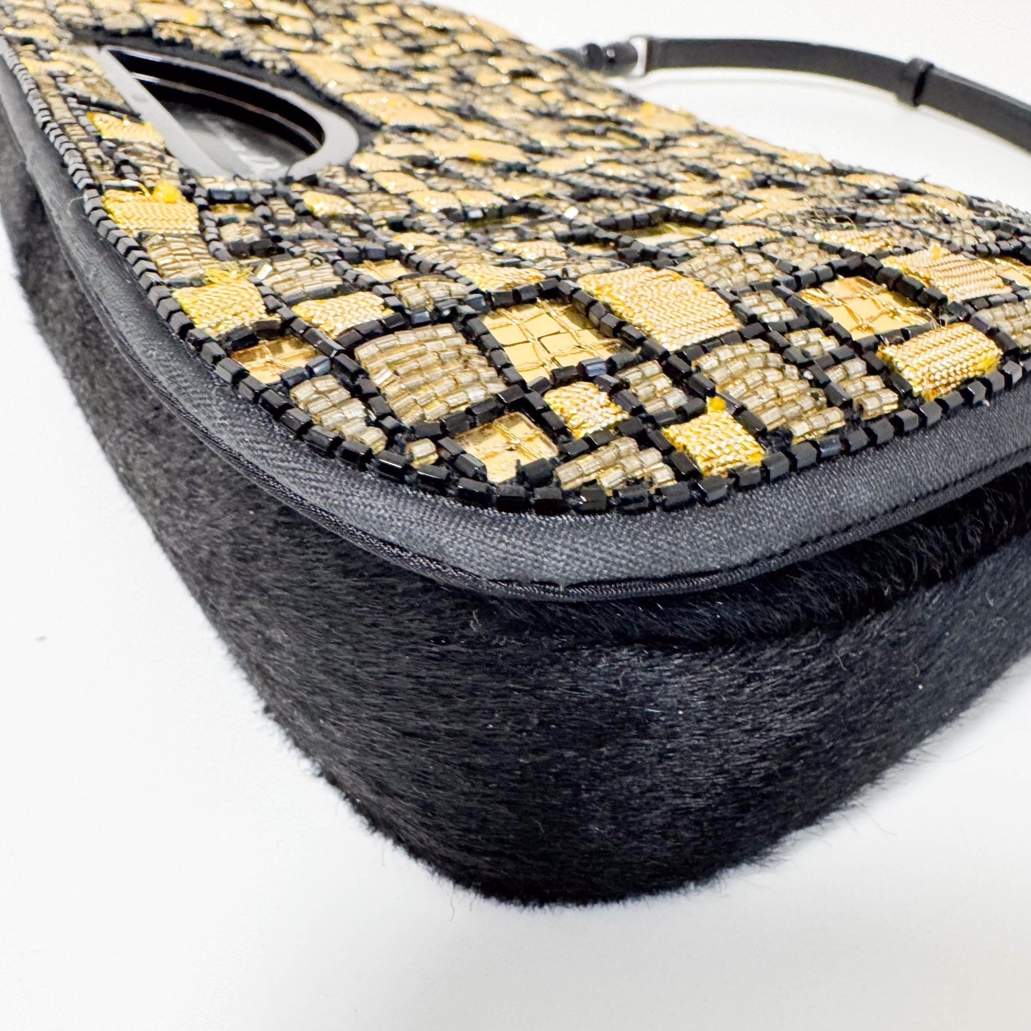 DIOR Maris Pear Black/Gold Embellished Pony Hair Shoulder Bag, in , Sold by HIVE PRELOVED - Shoulder Bags, ,