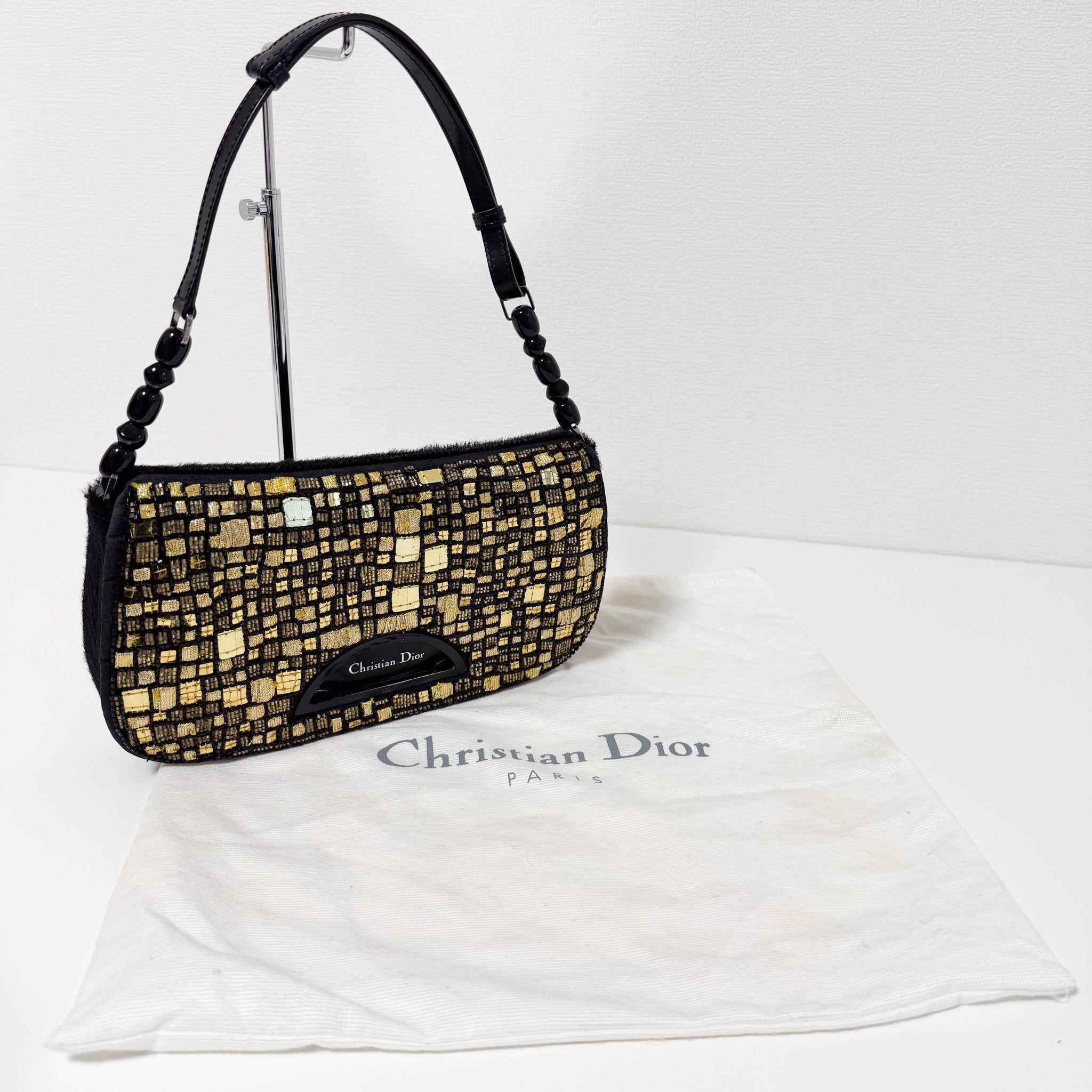 DIOR Maris Pear Black/Gold Embellished Pony Hair Shoulder Bag, in , Sold by HIVE PRELOVED - Shoulder Bags, ,