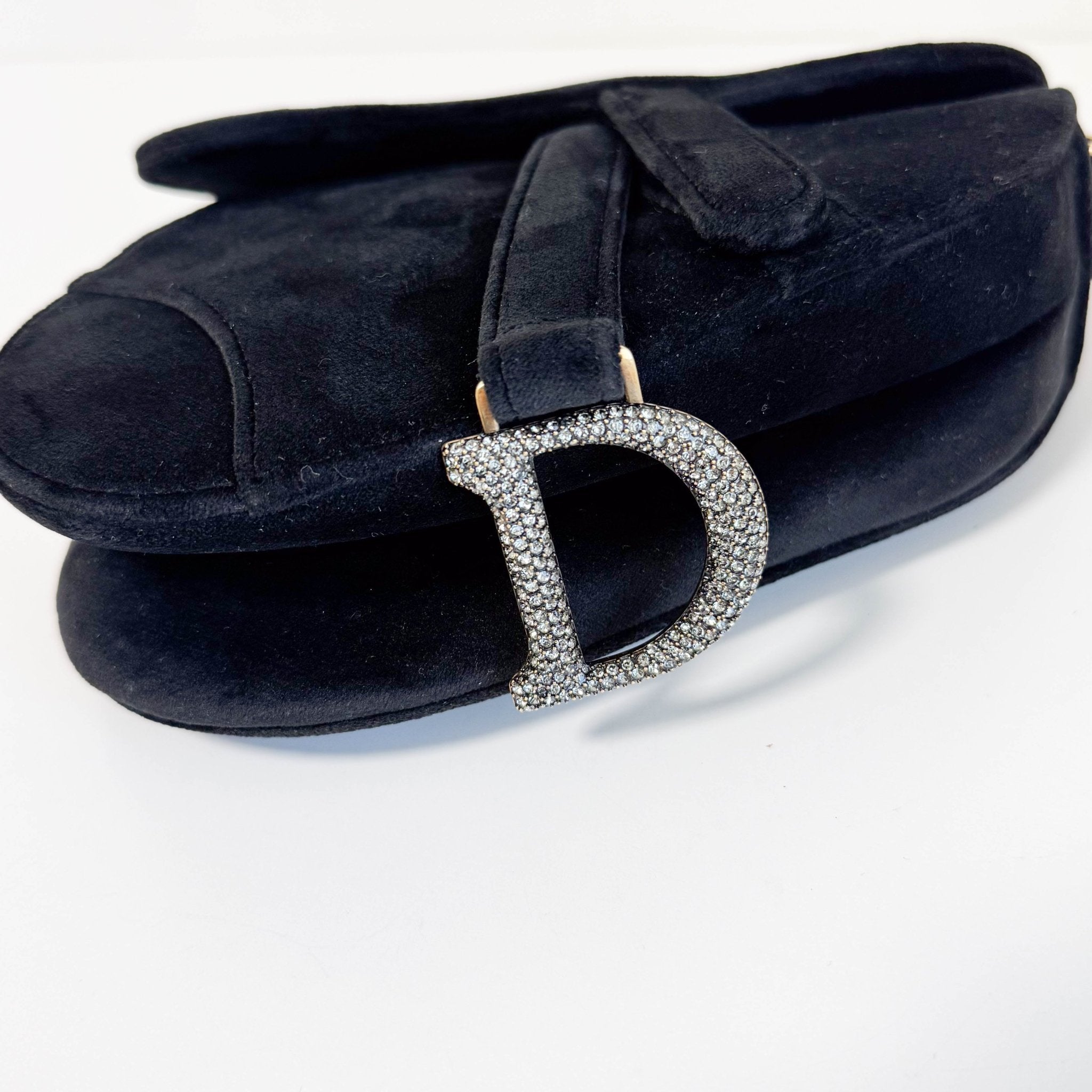 DIOR Mini Saddle Black Velvet Shoulder Bag with Rhinestone Hardware, in , Sold by HIVE PRELOVED - Shoulder Bags, ,