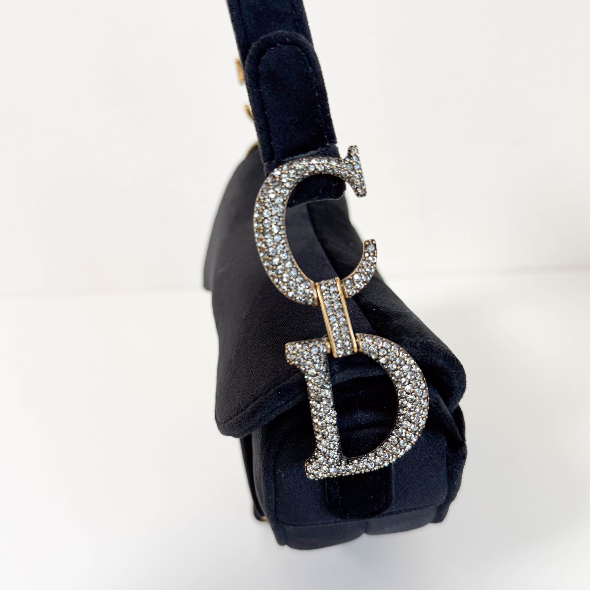 DIOR Mini Saddle Black Velvet Shoulder Bag with Rhinestone Hardware, in , Sold by HIVE PRELOVED - Shoulder Bags, ,