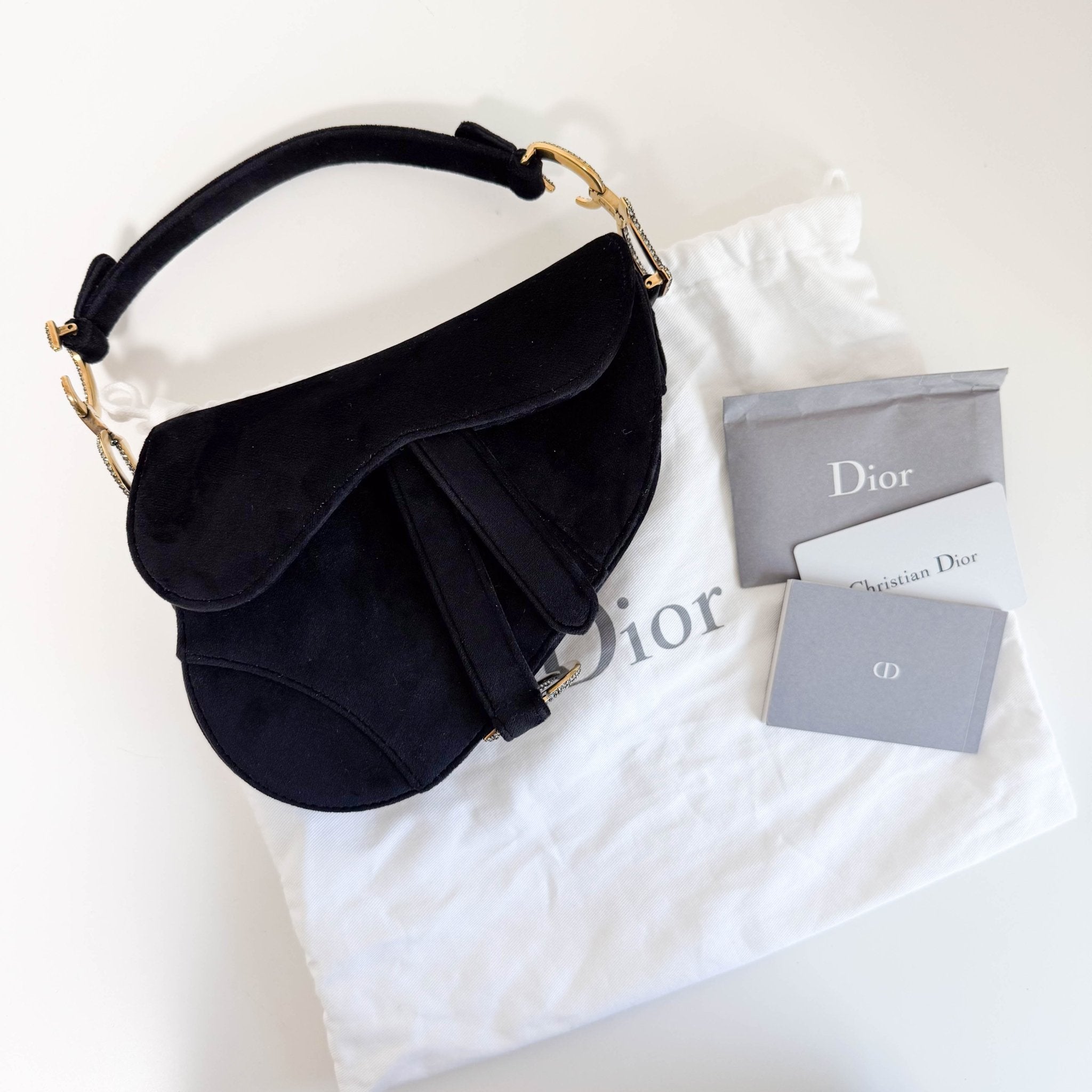 DIOR Mini Saddle Black Velvet Shoulder Bag with Rhinestone Hardware, in , Sold by HIVE PRELOVED - Shoulder Bags, ,