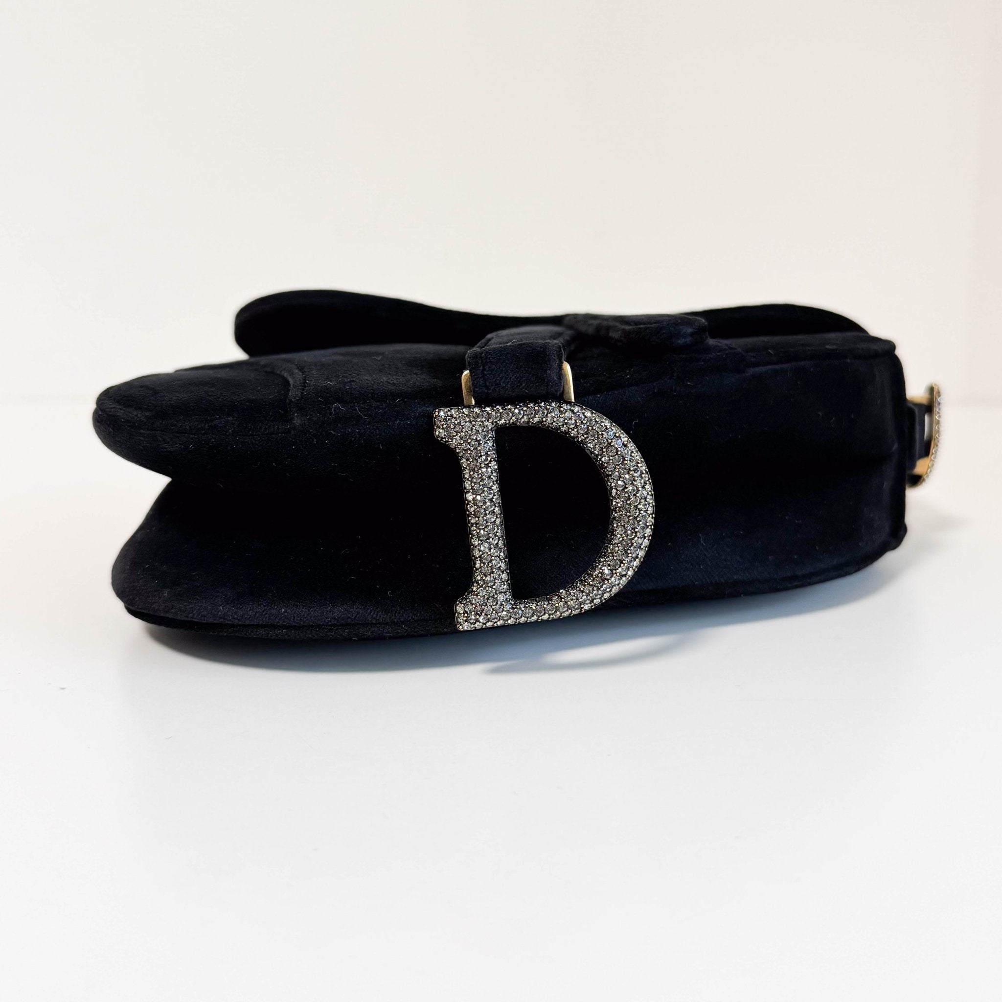 DIOR Mini Saddle Black Velvet Shoulder Bag with Rhinestone Hardware, in , Sold by HIVE PRELOVED - Shoulder Bags, ,