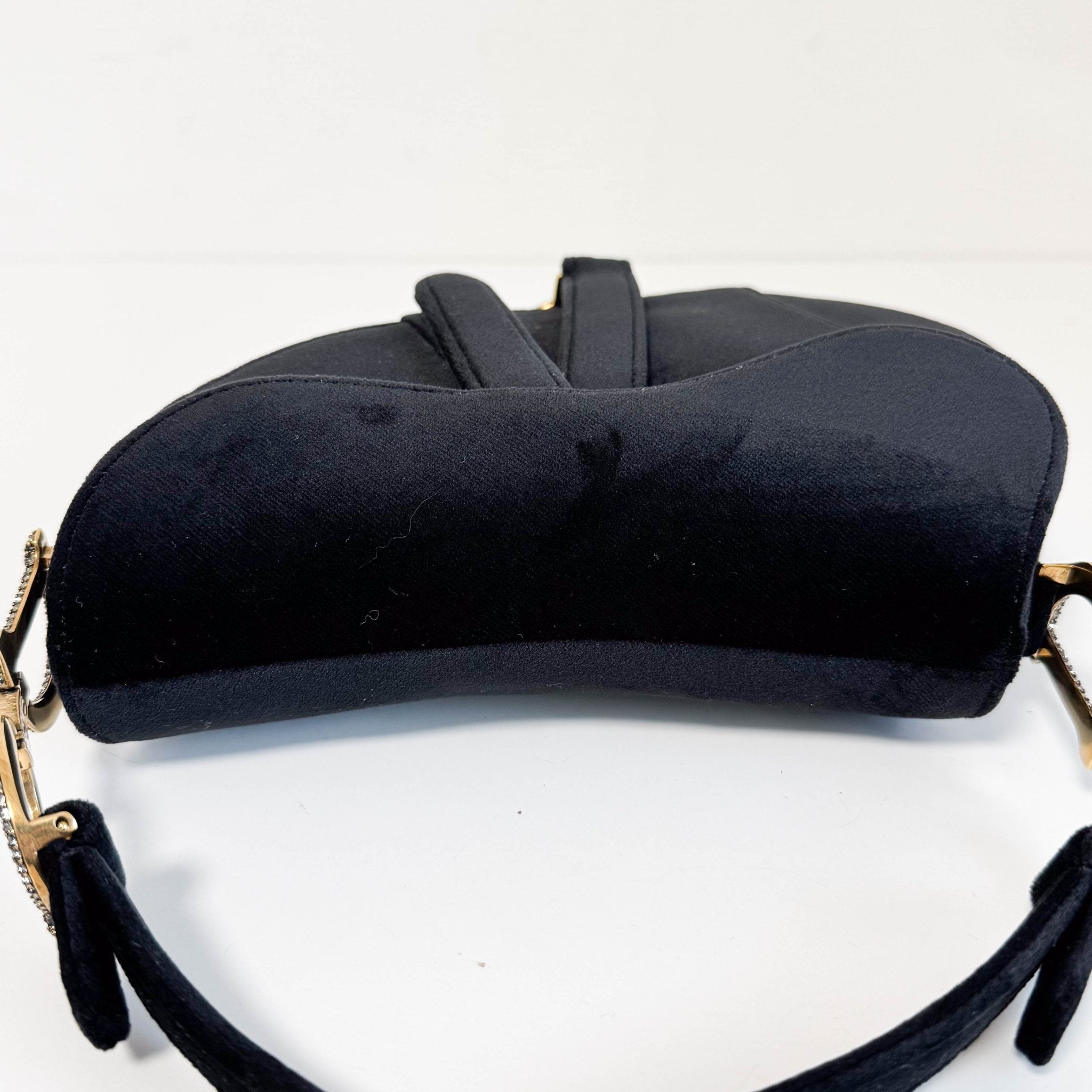 DIOR Mini Saddle Black Velvet Shoulder Bag with Rhinestone Hardware, in , Sold by HIVE PRELOVED - Shoulder Bags, ,