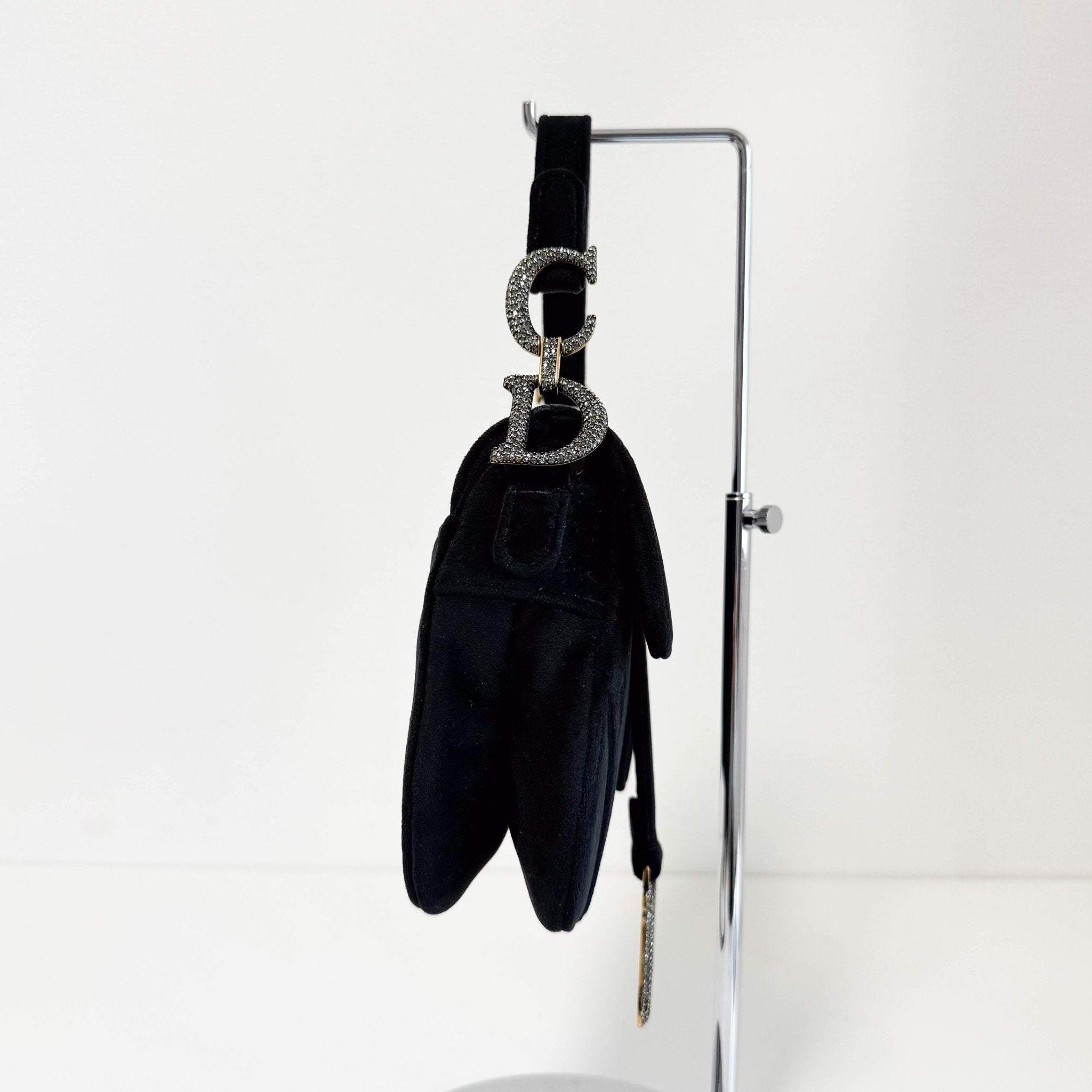 DIOR Mini Saddle Black Velvet Shoulder Bag with Rhinestone Hardware, in , Sold by HIVE PRELOVED - Shoulder Bags, ,