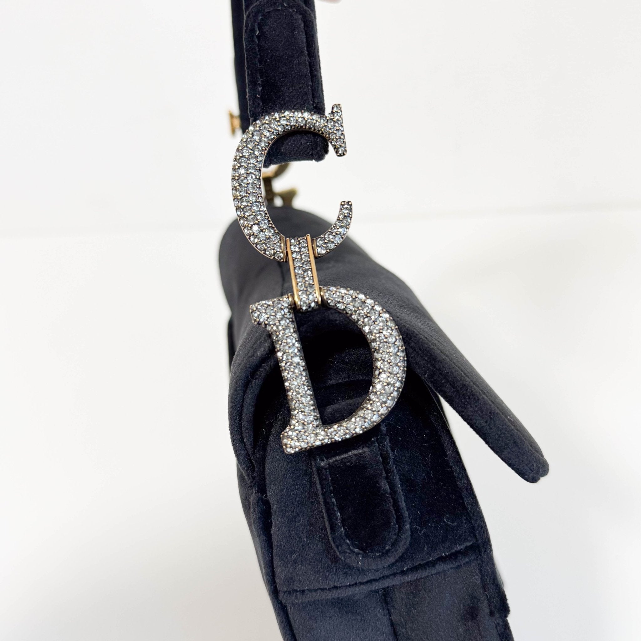 DIOR Mini Saddle Black Velvet Shoulder Bag with Rhinestone Hardware, in , Sold by HIVE PRELOVED - Shoulder Bags, ,