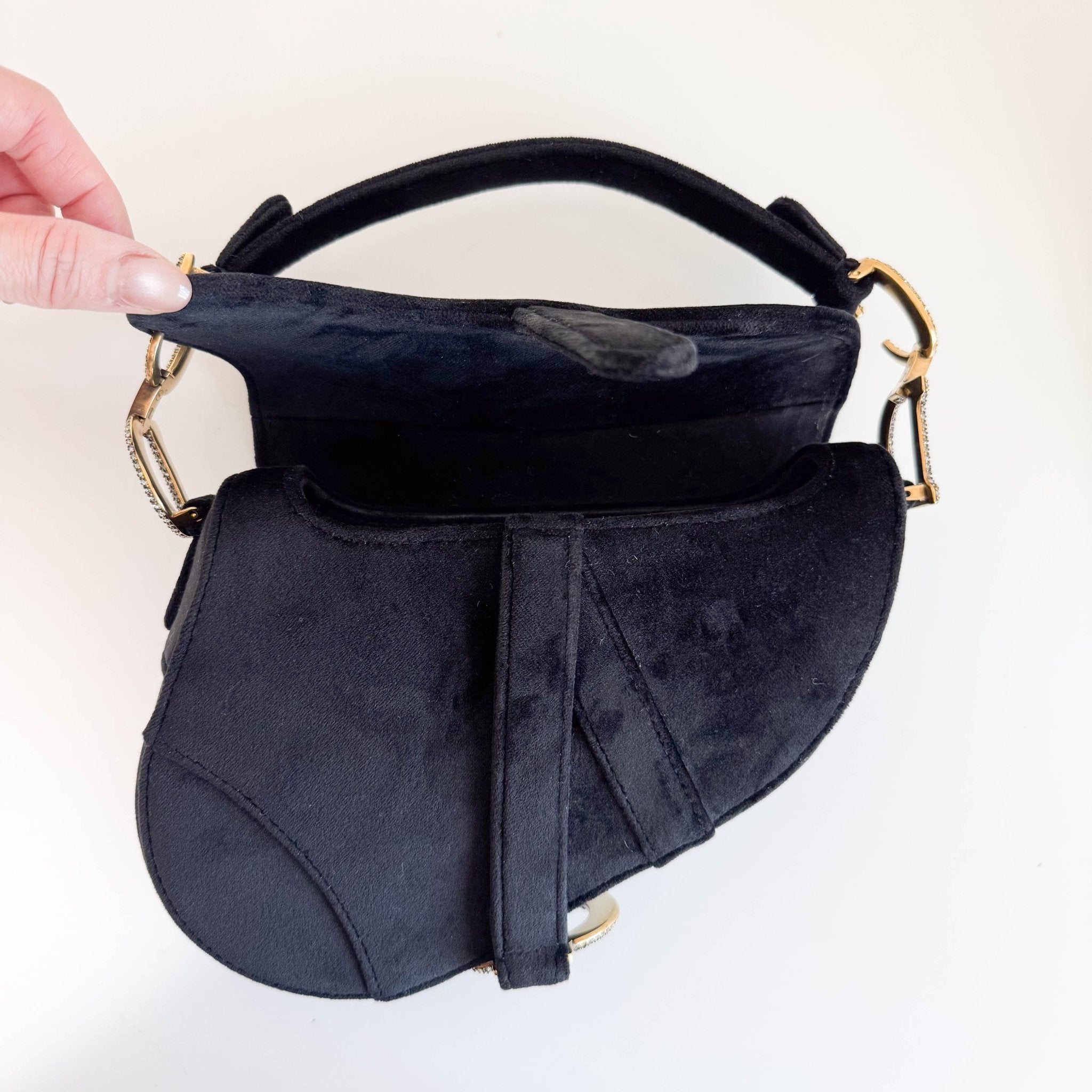 DIOR Mini Saddle Black Velvet Shoulder Bag with Rhinestone Hardware, in , Sold by HIVE PRELOVED - Shoulder Bags, ,