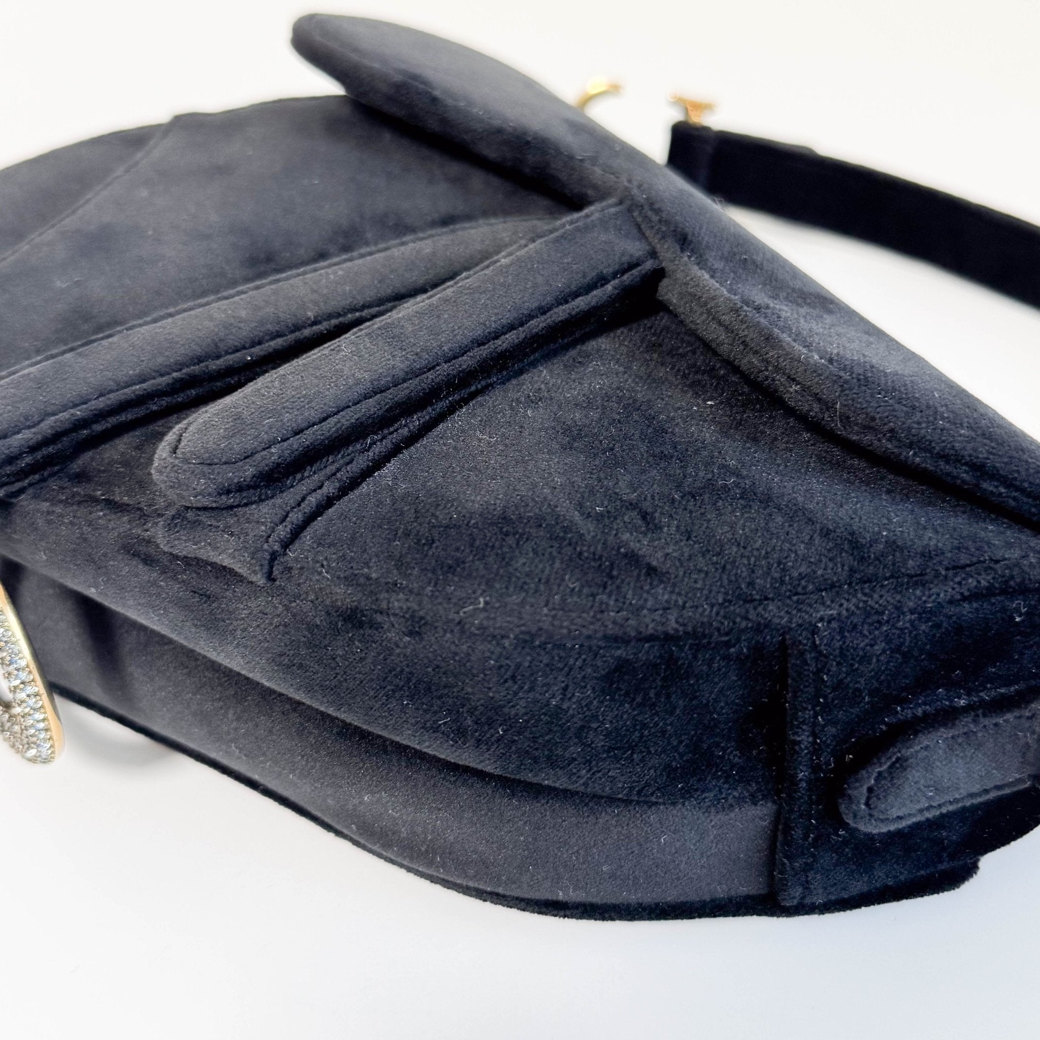 DIOR Mini Saddle Black Velvet Shoulder Bag with Rhinestone Hardware, in , Sold by HIVE PRELOVED - Shoulder Bags, ,