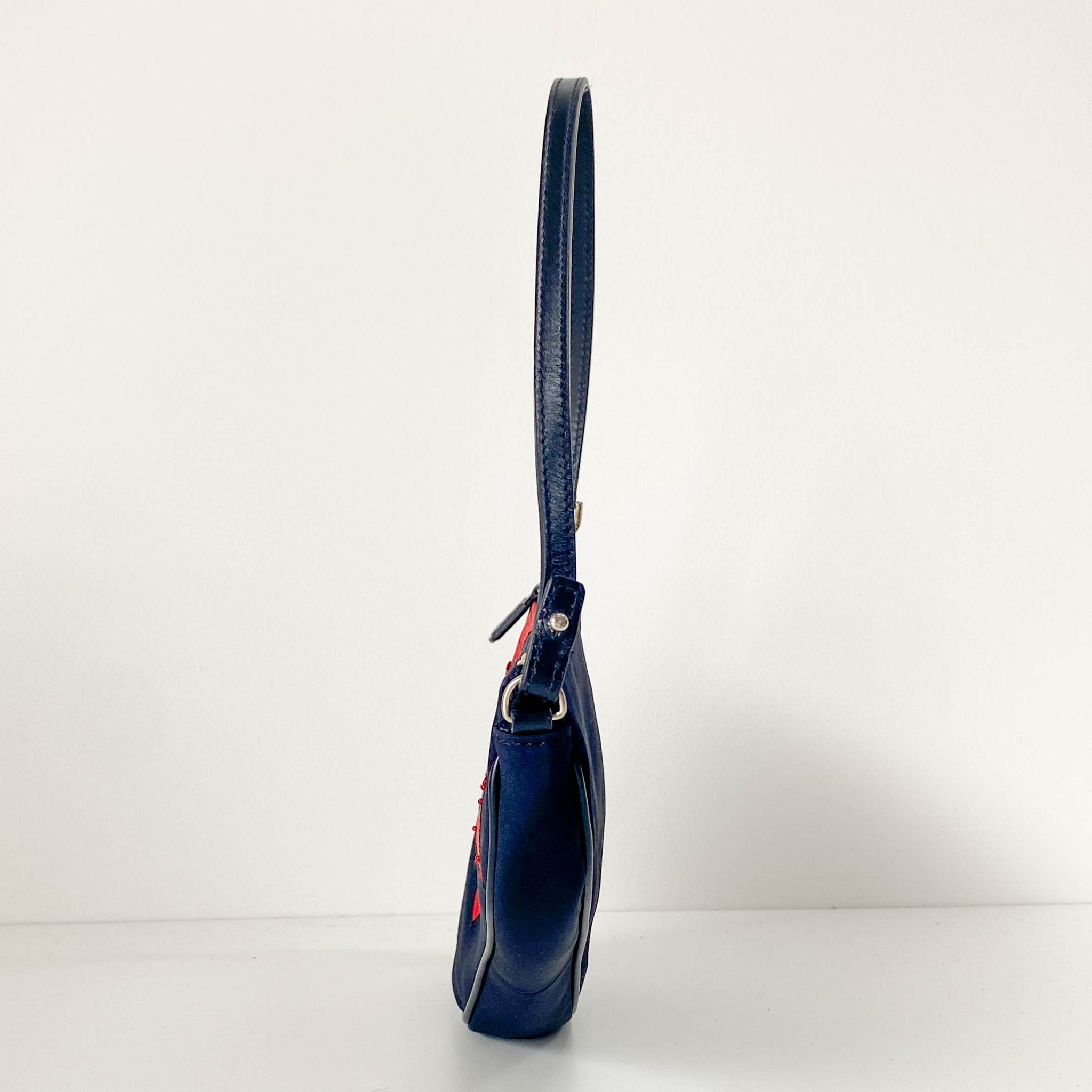 DIOR Mini Saddle Limited Edition Red Rose in Black Satin Shoulder Bag, in , Sold by HIVE PRELOVED - Handle Bags, Pouches, Shoulder Bags