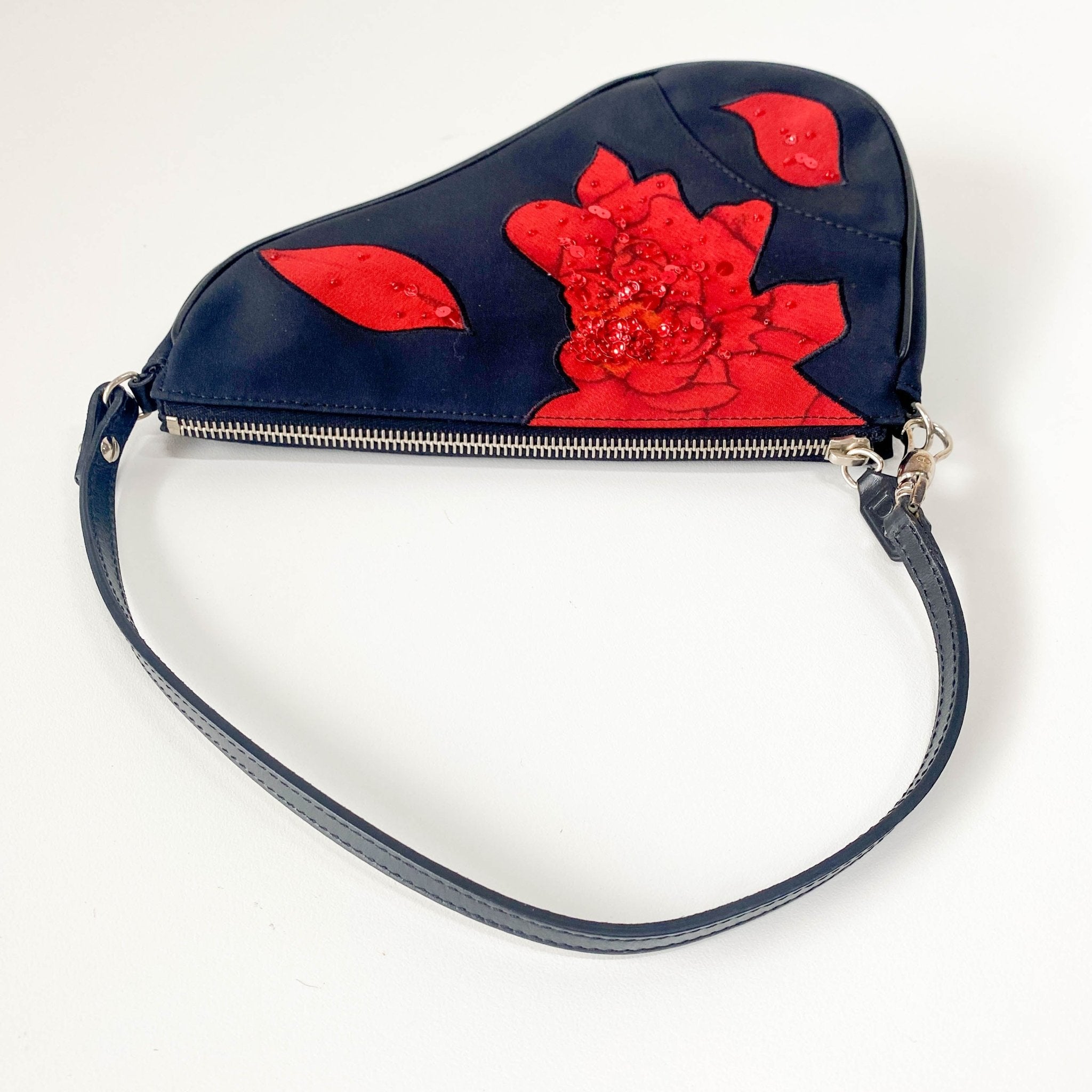 DIOR Mini Saddle Limited Edition Red Rose in Black Satin Shoulder Bag, in , Sold by HIVE PRELOVED - Handle Bags, Pouches, Shoulder Bags