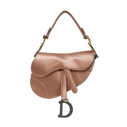 DIOR Mini Saddle Pink Satin Shoulder Bag with Rhinestone Hardware, in , Sold by HIVE PRELOVED - Handle Bags, ,