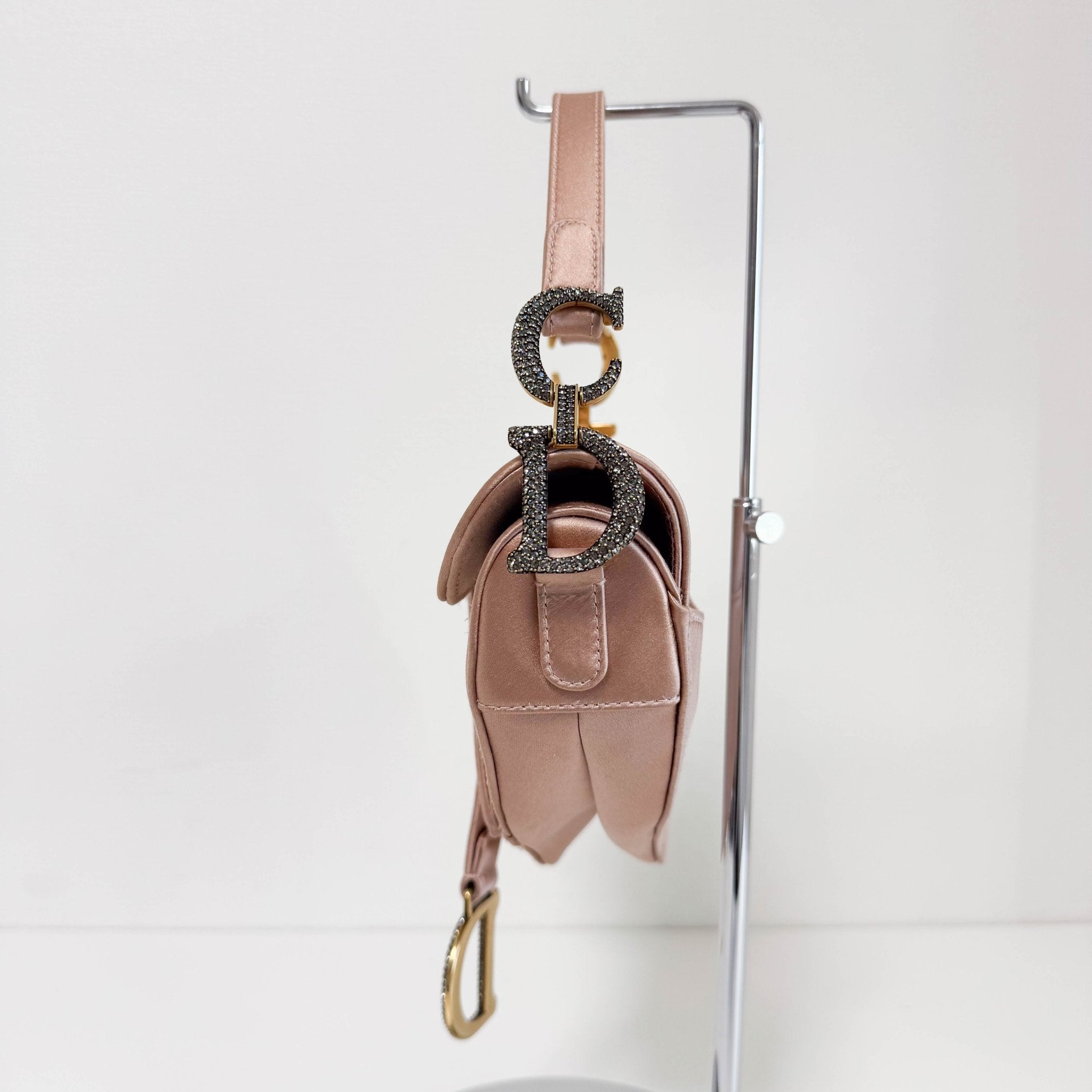 DIOR Mini Saddle Pink Satin Shoulder Bag with Rhinestone Hardware, in , Sold by HIVE PRELOVED - Shoulder Bags, ,