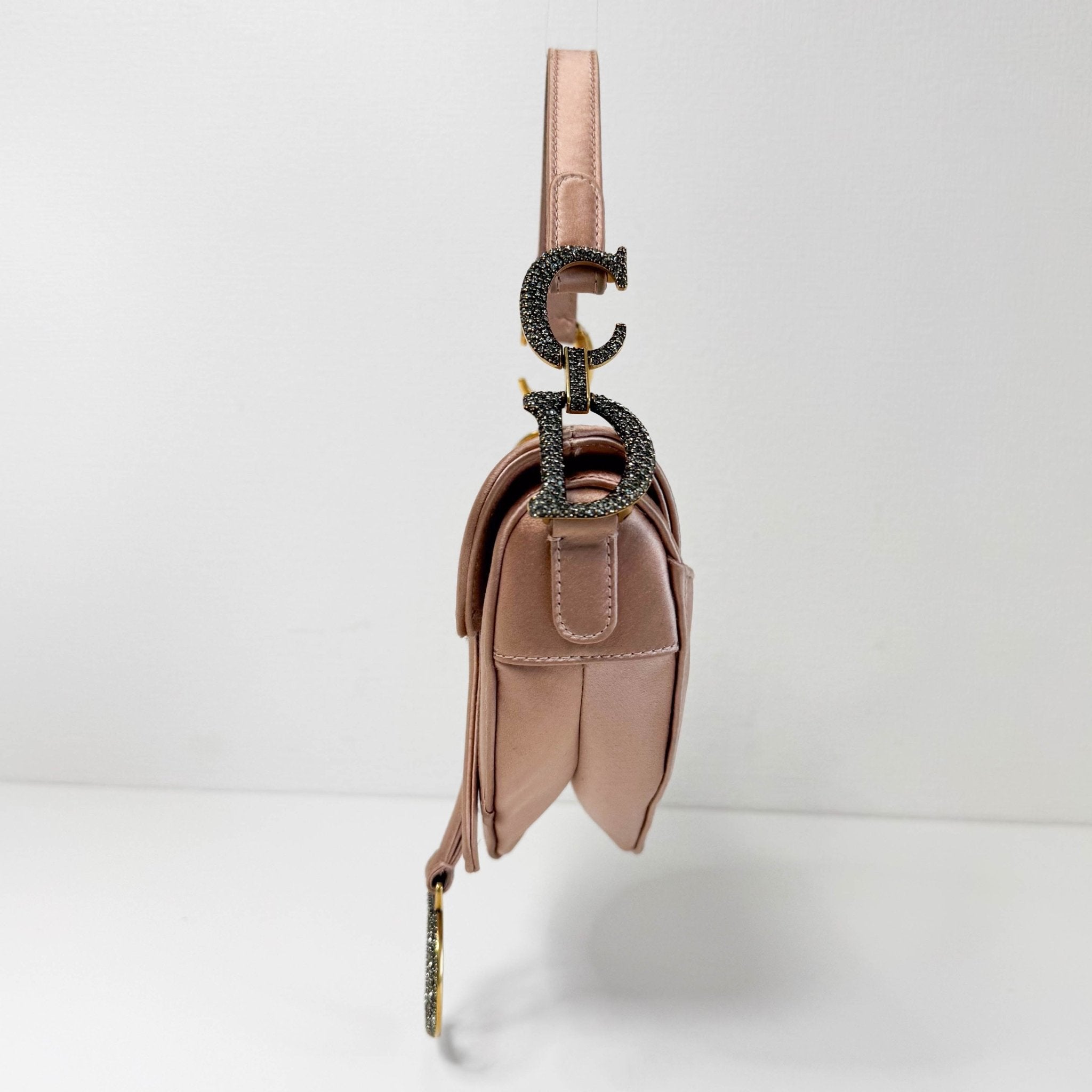DIOR Mini Saddle Pink Satin Shoulder Bag with Rhinestone Hardware, in , Sold by HIVE PRELOVED - Handle Bags, ,