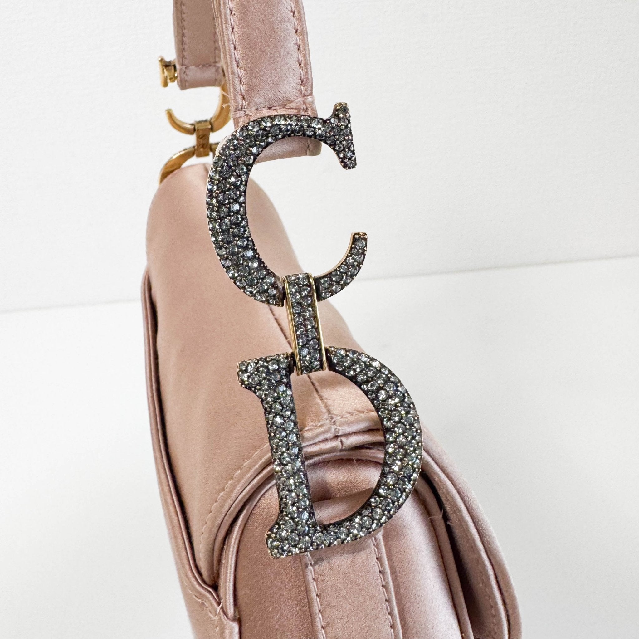 DIOR Mini Saddle Pink Satin Shoulder Bag with Rhinestone Hardware, in , Sold by HIVE PRELOVED - Handle Bags, ,