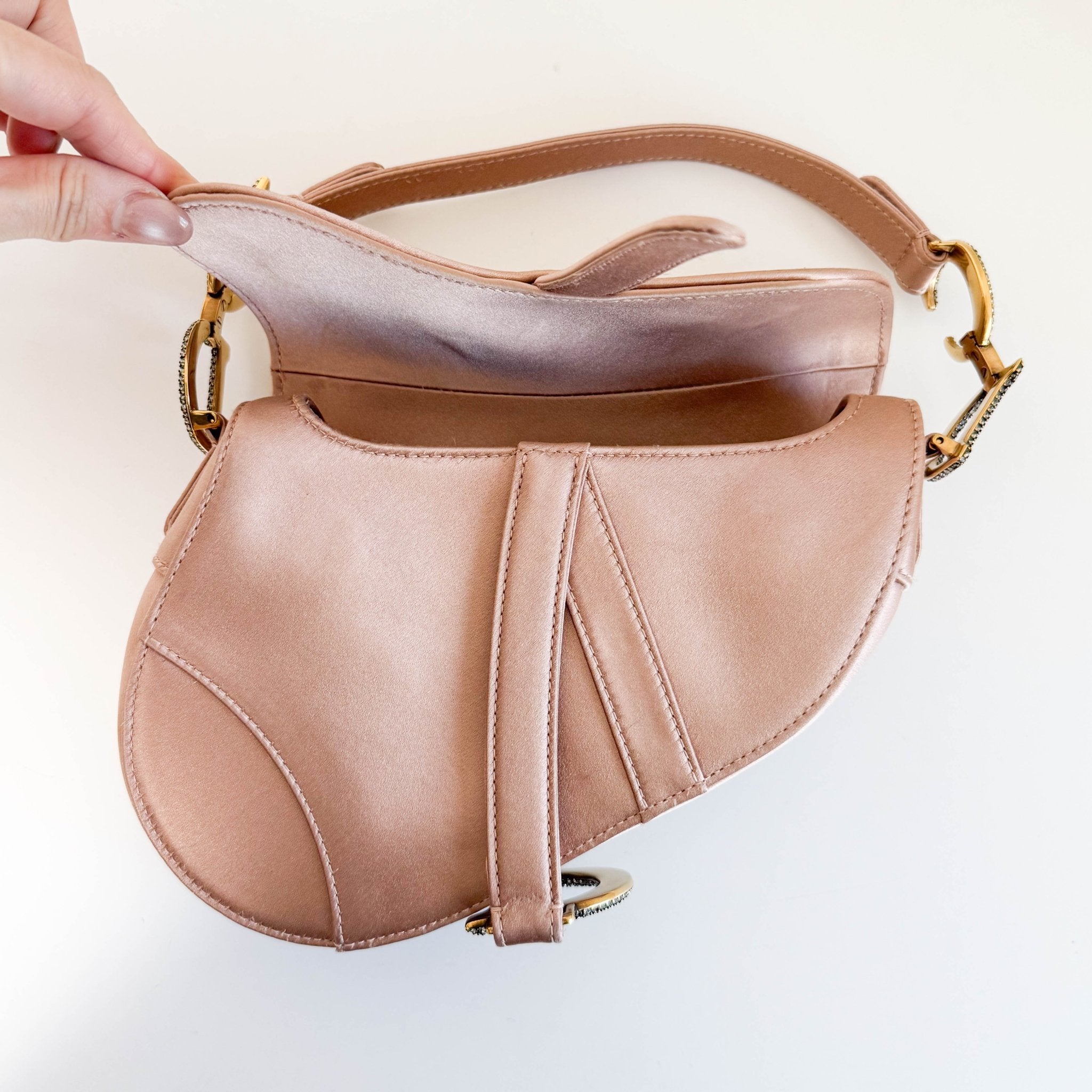 DIOR Mini Saddle Pink Satin Shoulder Bag with Rhinestone Hardware, in , Sold by HIVE PRELOVED - Shoulder Bags, ,