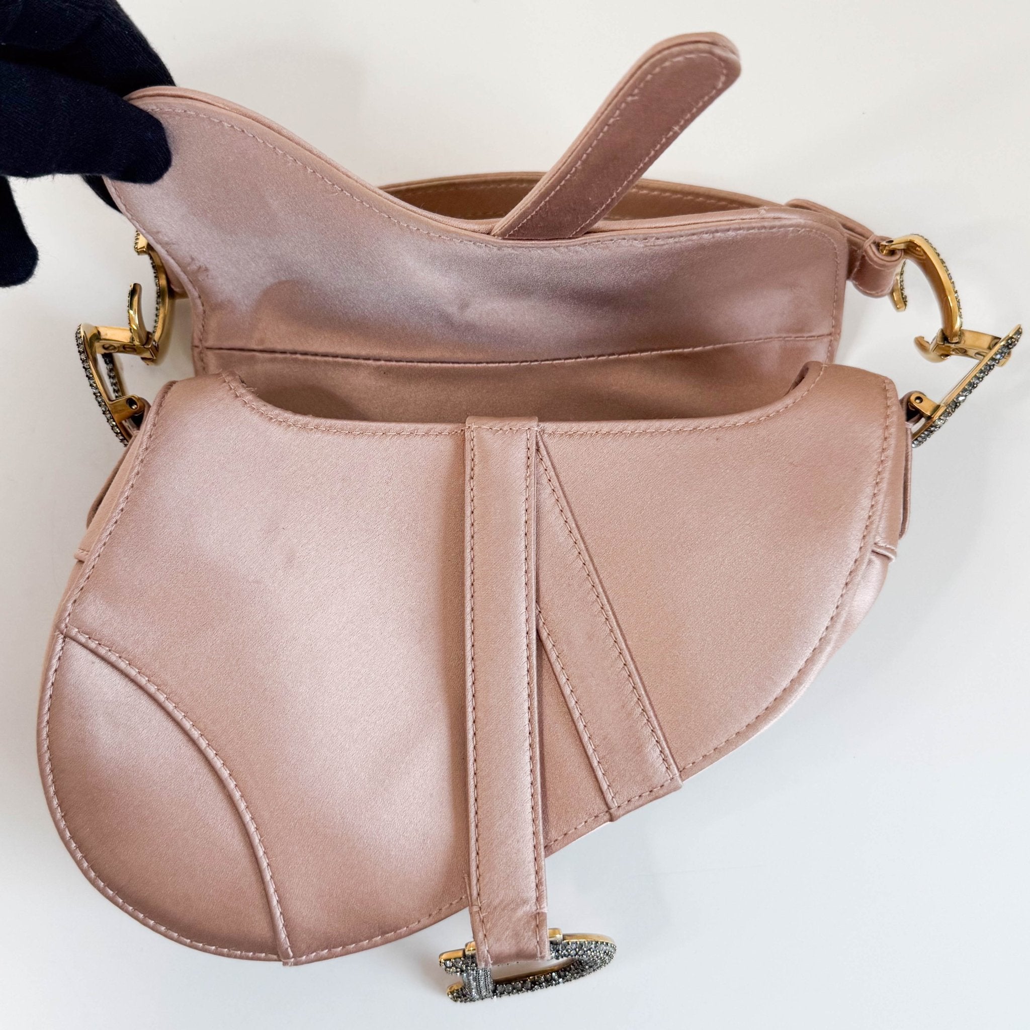 DIOR Mini Saddle Pink Satin Shoulder Bag with Rhinestone Hardware, in , Sold by HIVE PRELOVED - Handle Bags, ,