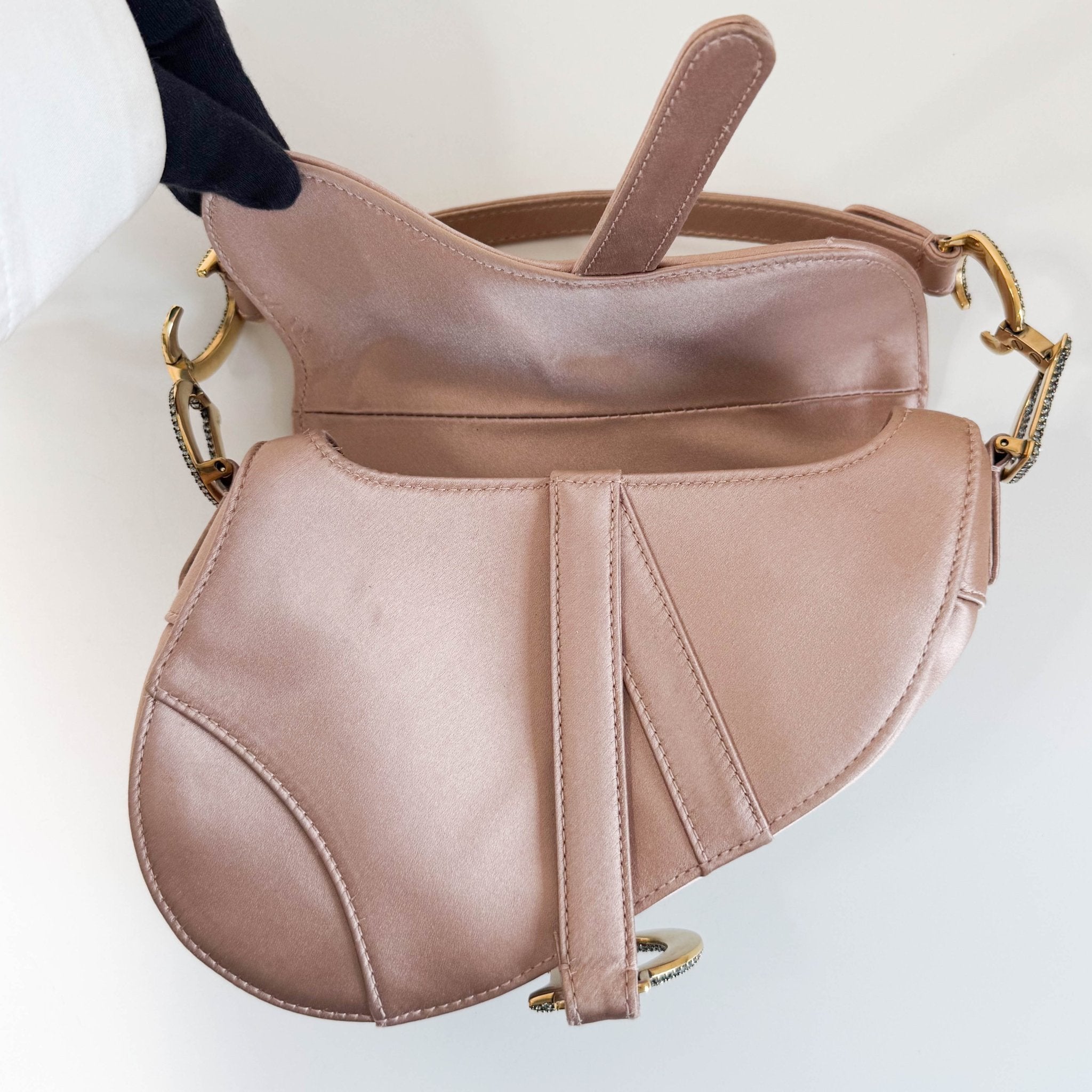 DIOR Mini Saddle Pink Satin Shoulder Bag with Rhinestone Hardware, in , Sold by HIVE PRELOVED - Handle Bags, ,